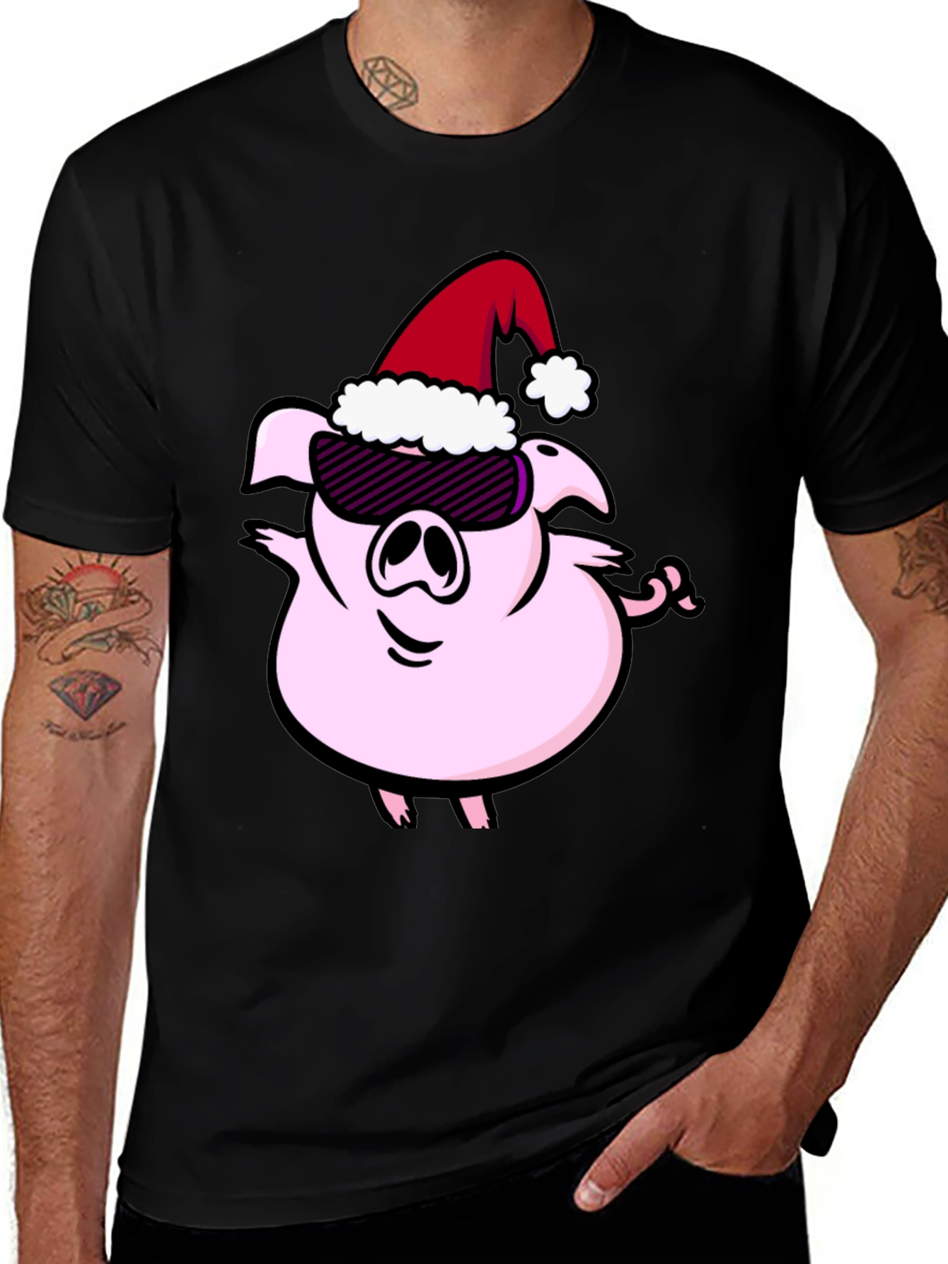 Variant 24 of Cool Christmas Pig Black T-Shirt