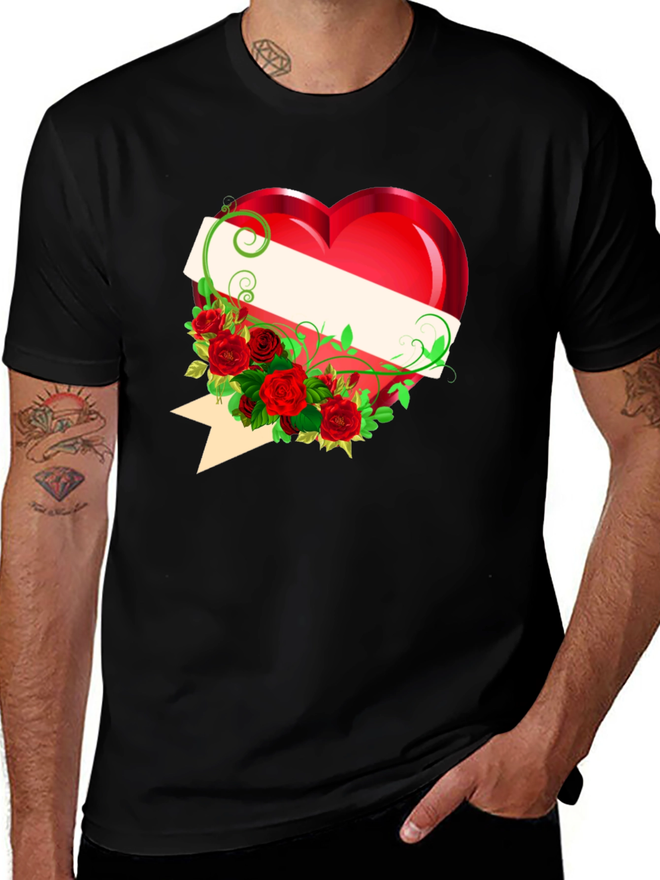 Variant 11 of Heart & Roses Graphic Tee - Romantic Design T-Shirt