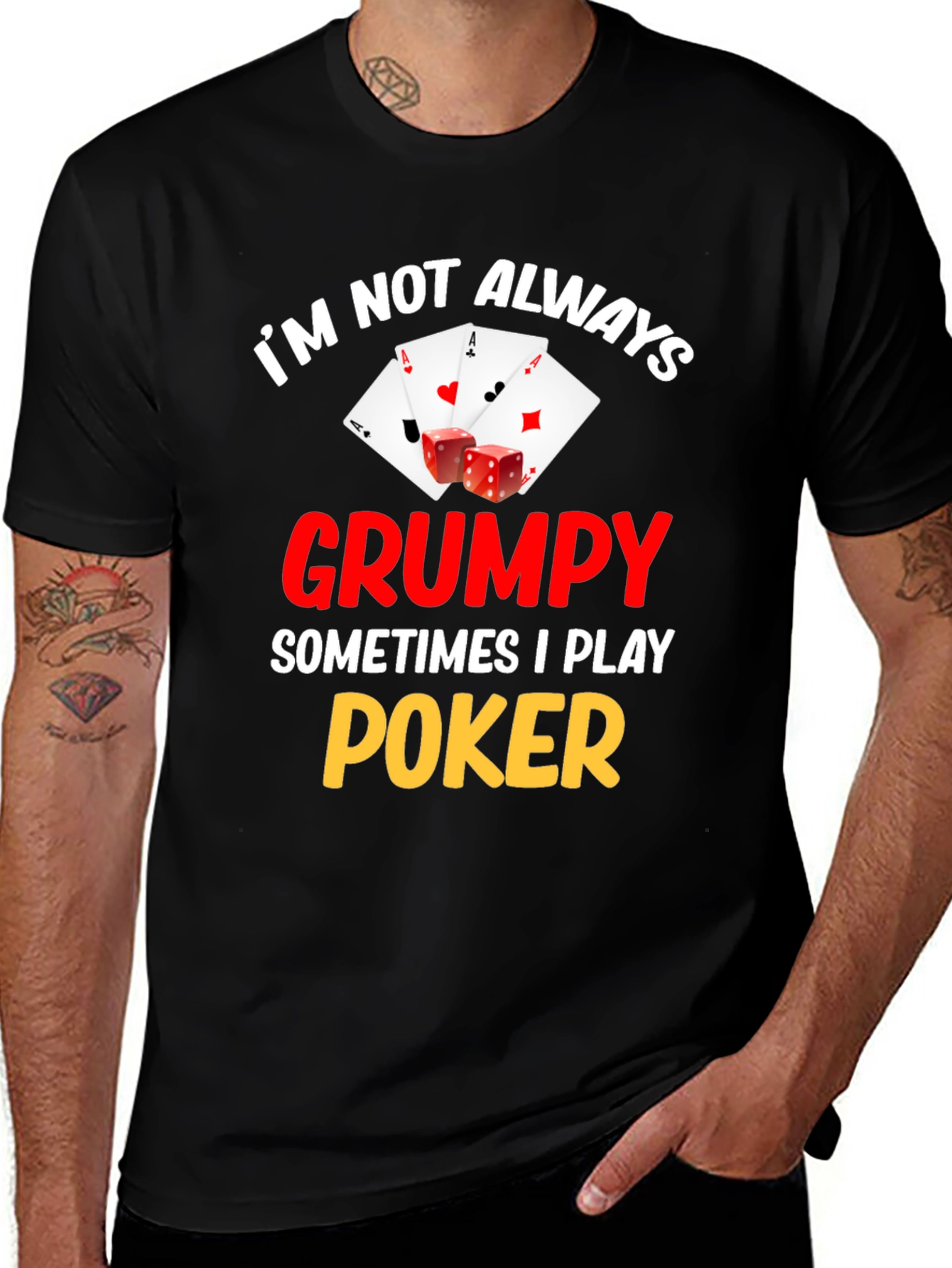 Variant 14 of Grumpy Poker Player Black Cotton T-Shirt