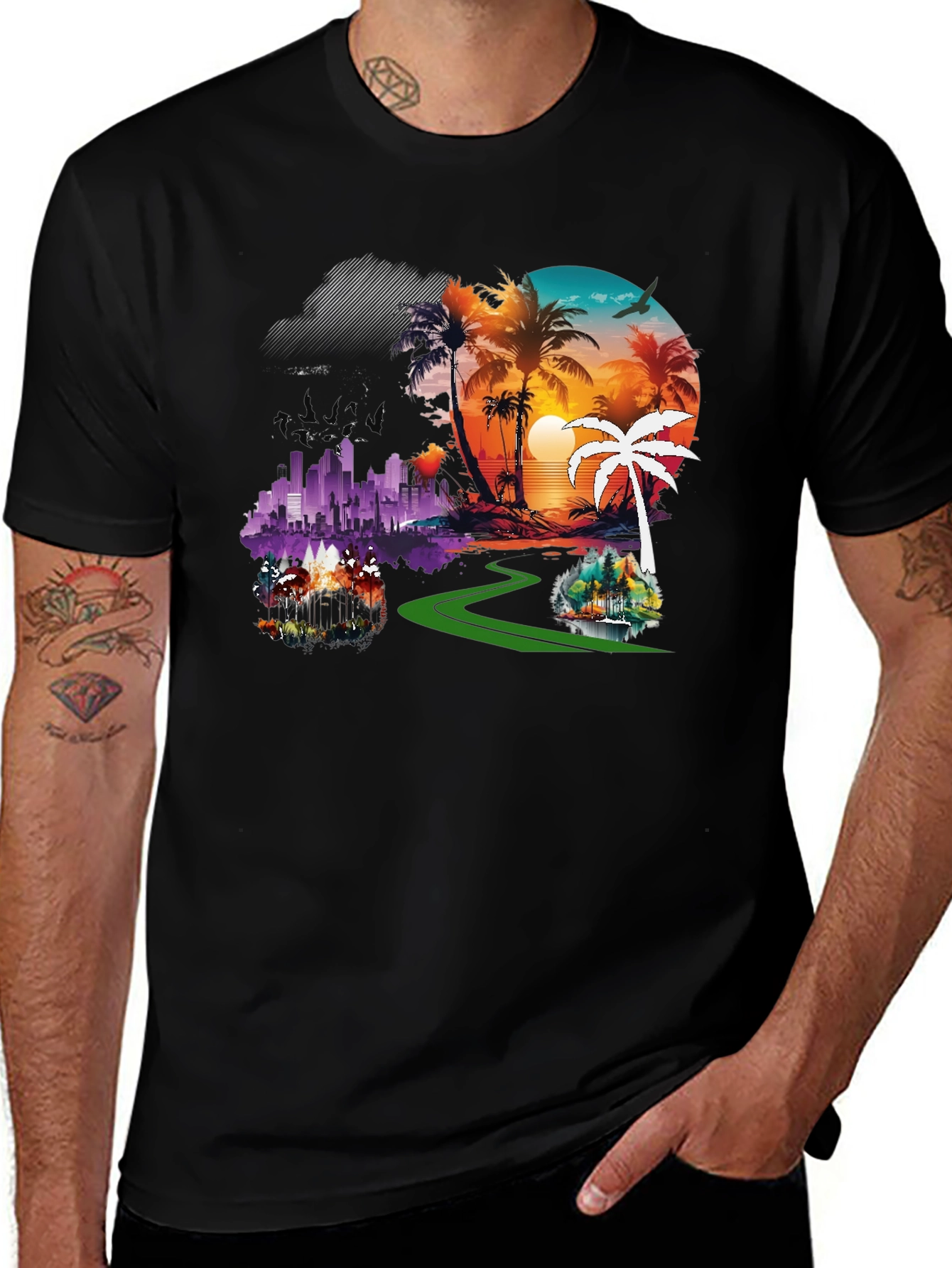 Variant 30 of Tropical Sunset Palm Tree Graphic Tee