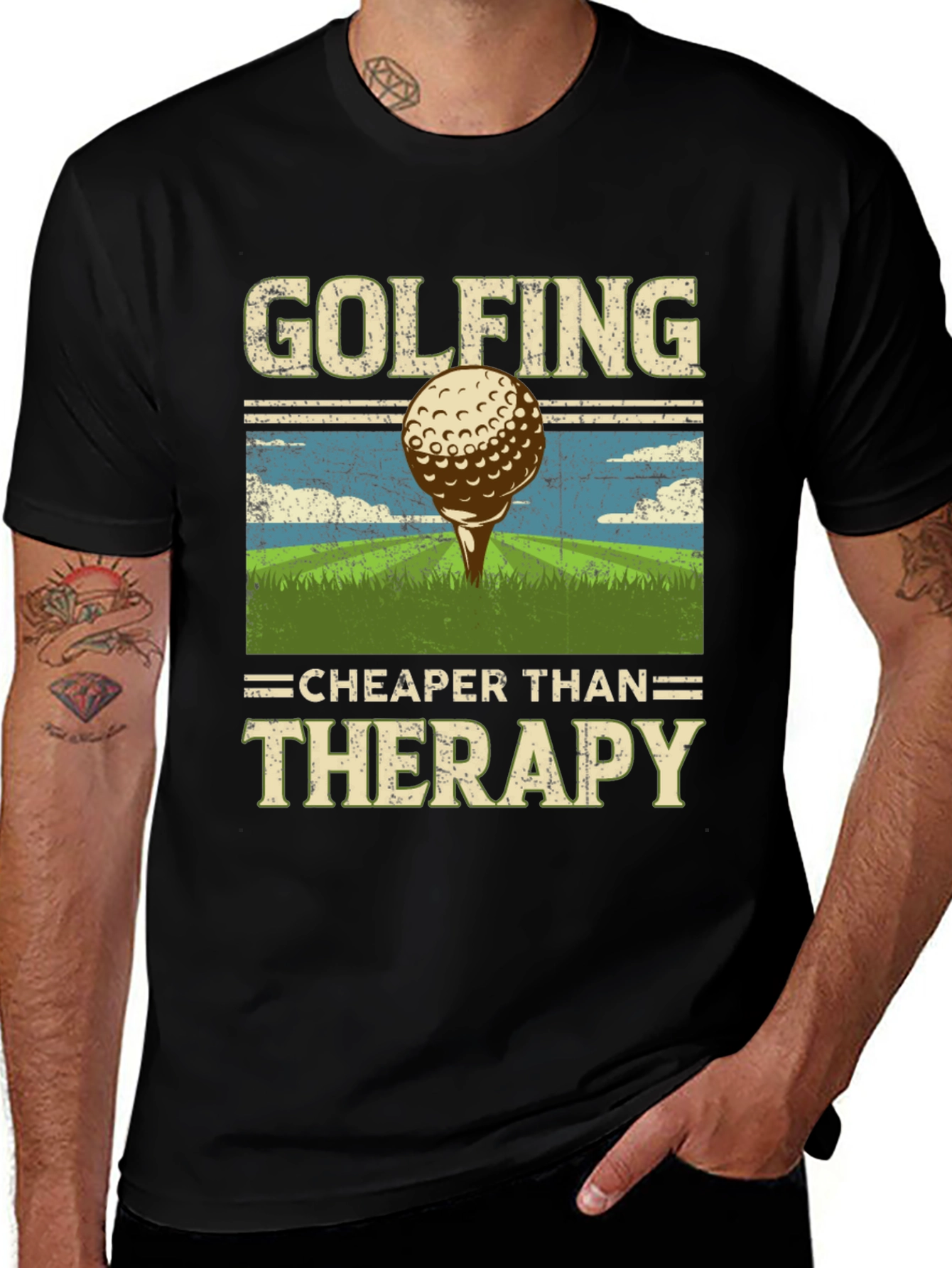 Variant 4 of Golfing Cheaper Than Therapy Graphic Tee