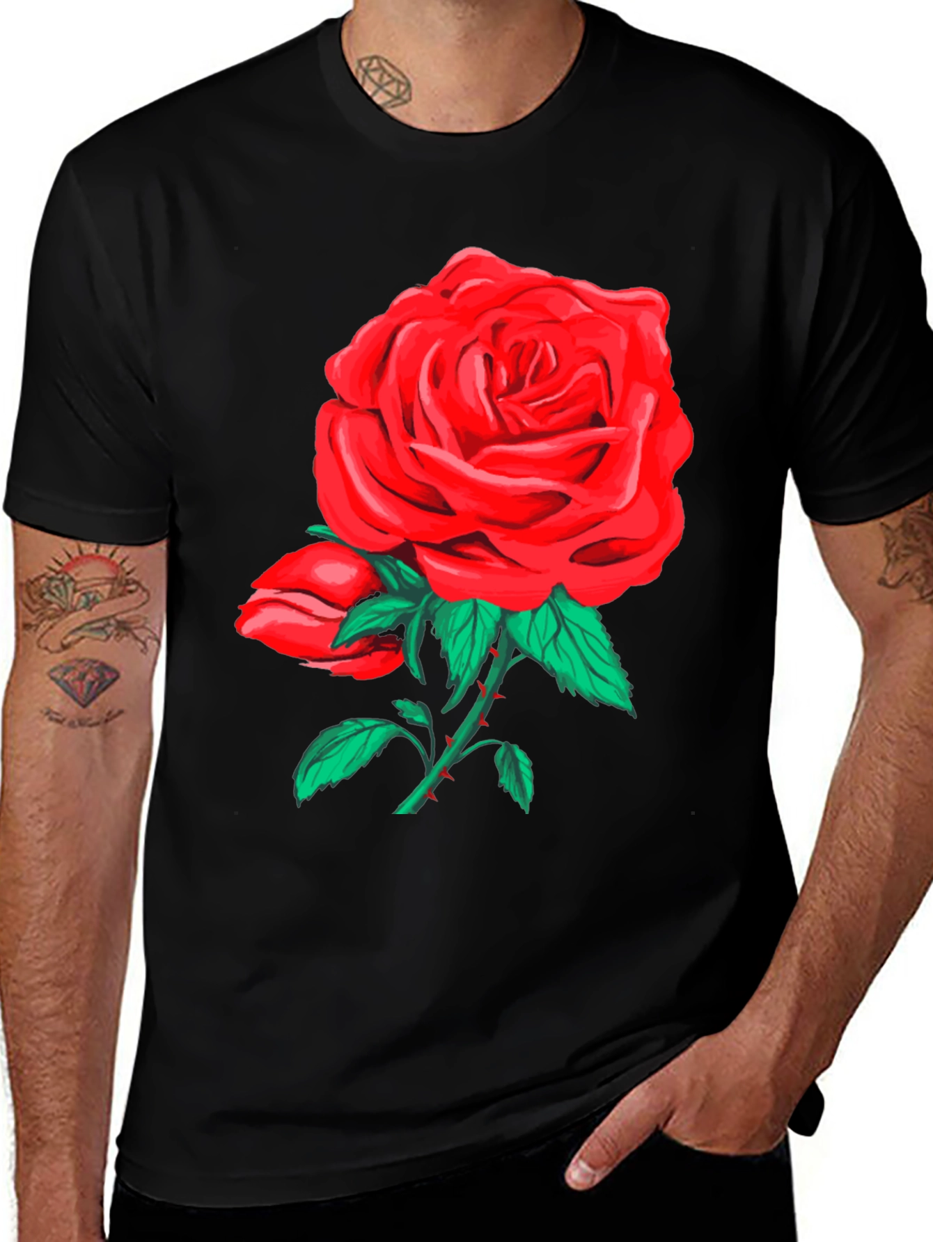 Variant 30 of Bold Rose Graphic Tee - Black Cotton Blend