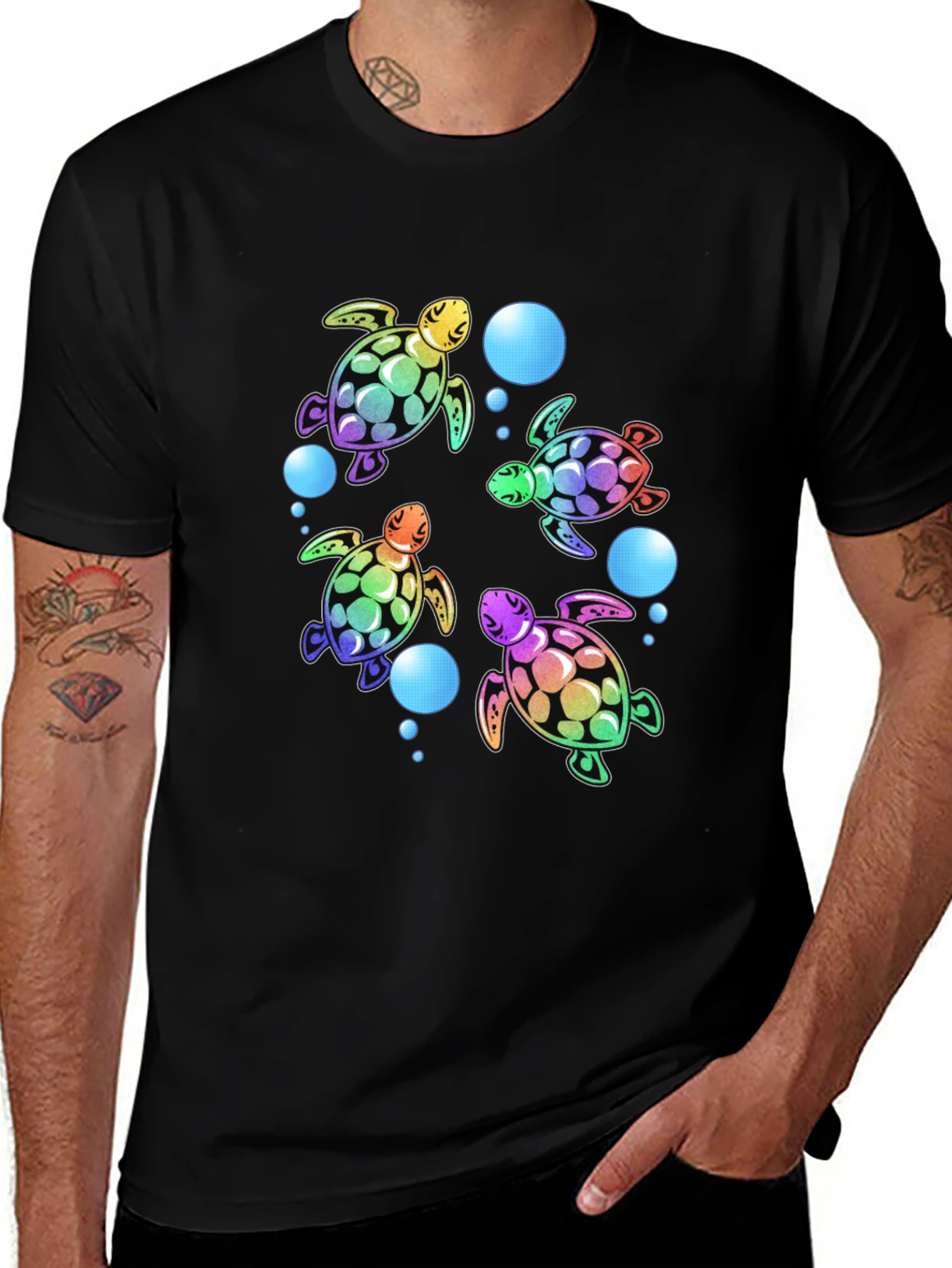 Variant 28 of Rainbow Turtle Black T-Shirt