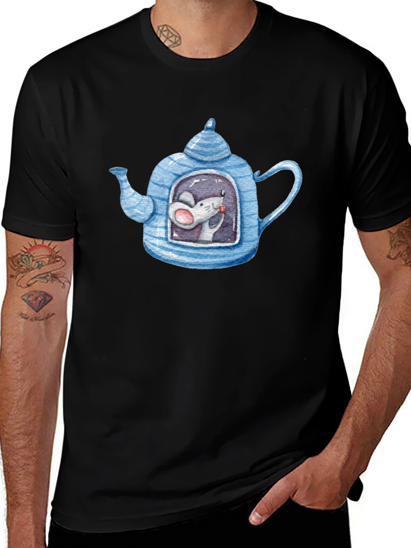 Quirky Mouse in Teapot Graphic Tee