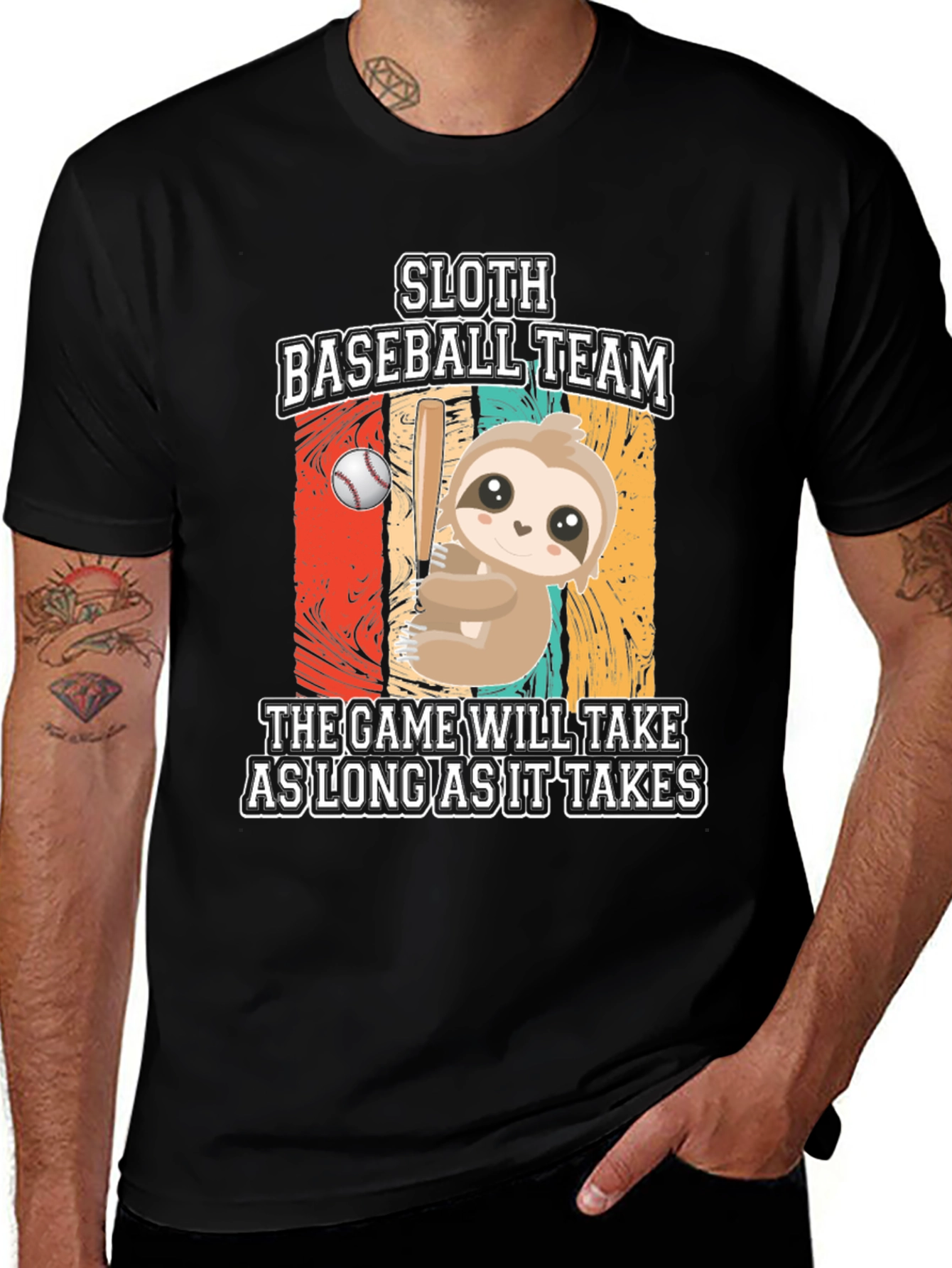 Black Sloth Baseball Team Graphic T-Shirt main image