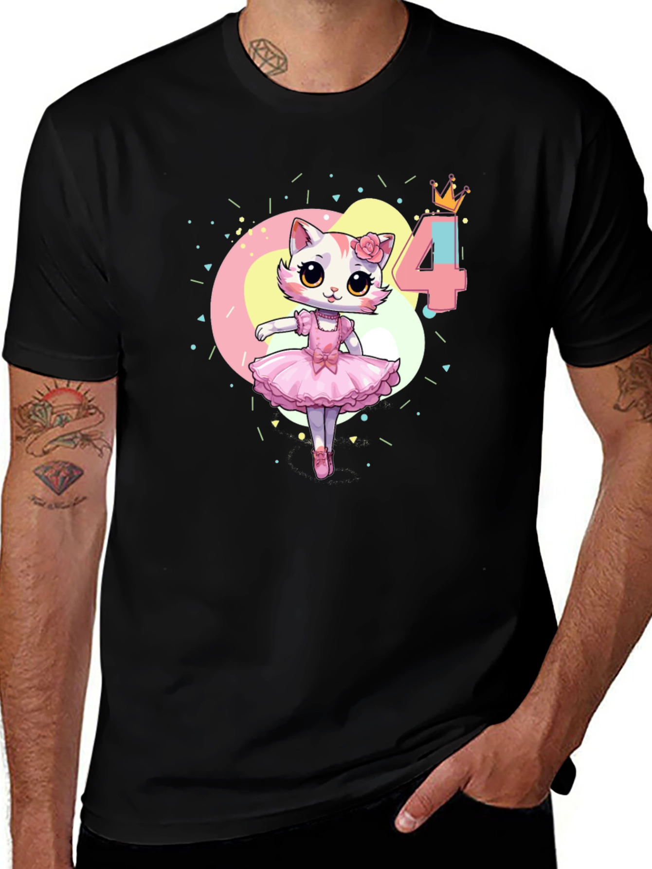 Variant 20 of Cute Cat Ballerina 4th Birthday Black T-Shirt