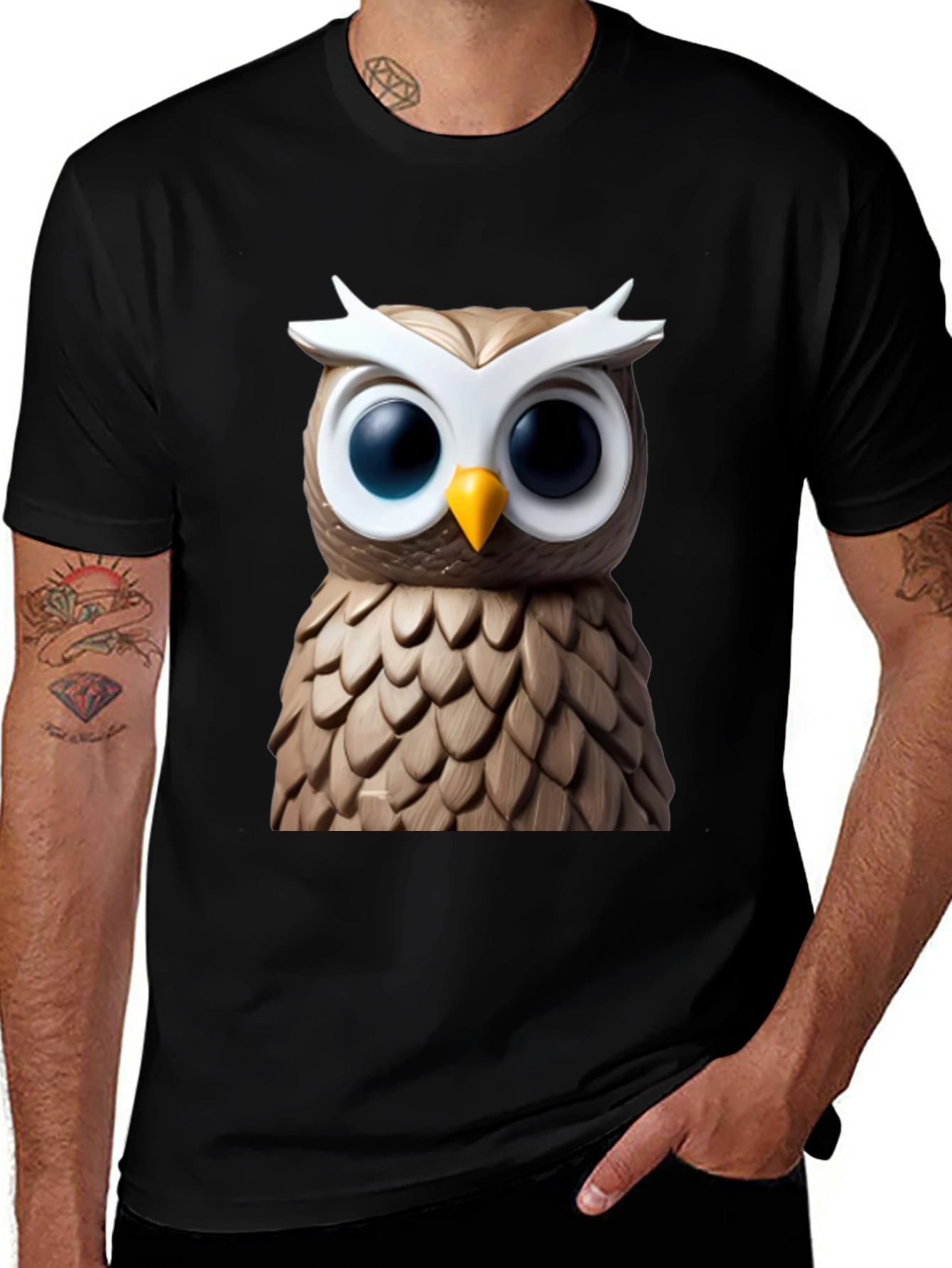 Variant 28 of Owl Graphic Print Tee - Men's Black T-Shirt