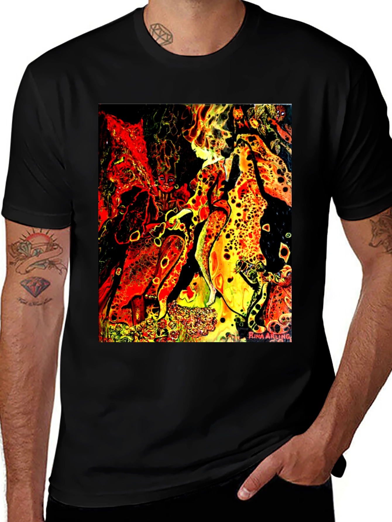 Variant 29 of Fiery Abstract Art Black T-Shirt