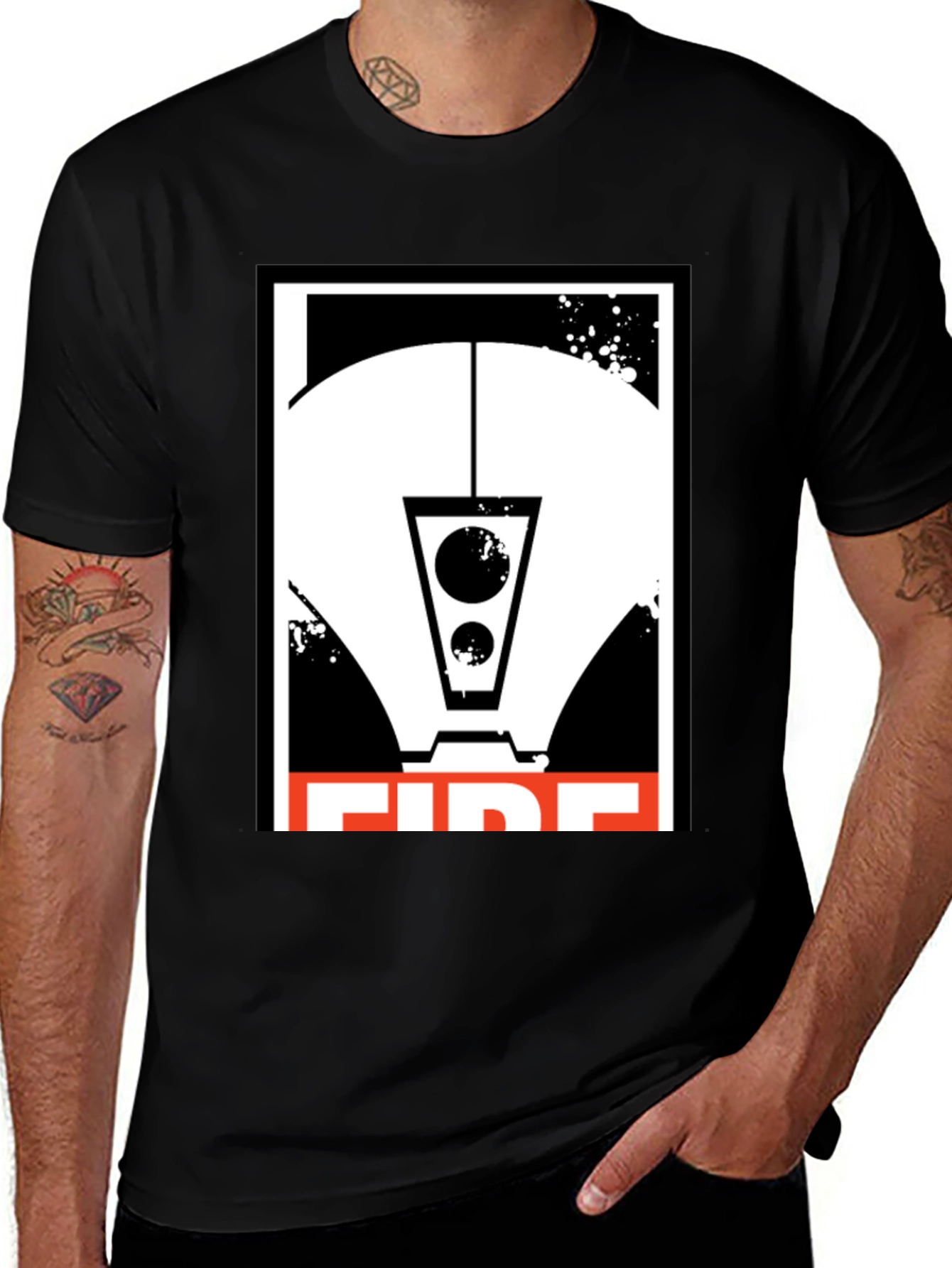 Variant 3 of Geometric FIRE Graphic Print Black T-Shirt