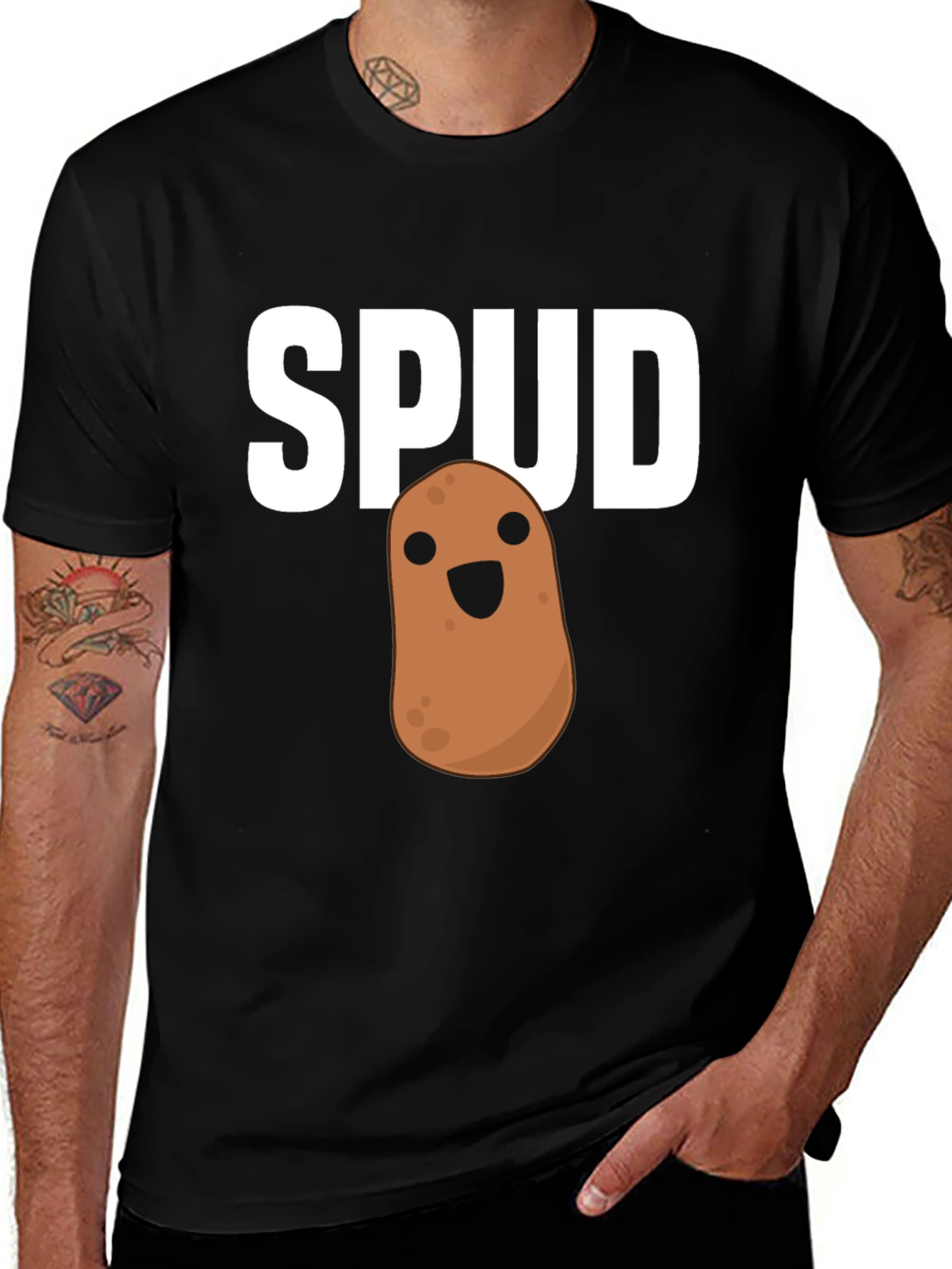 Variant 24 of Funny Spud Potato Graphic Black T-Shirt
