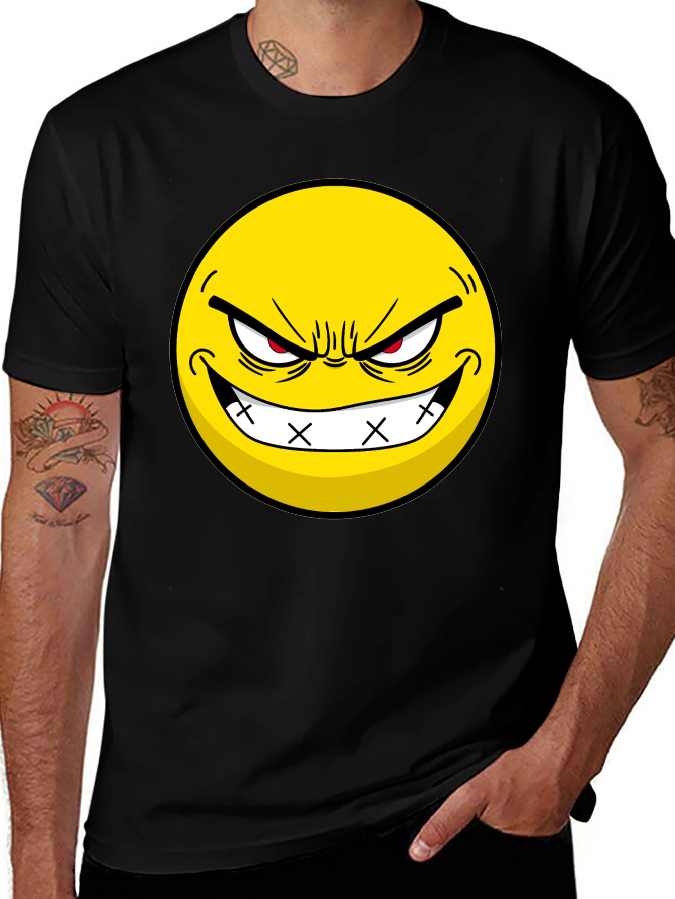 Variant 6 of Evil Grin Emoji Black T-Shirt - Express Yourself!