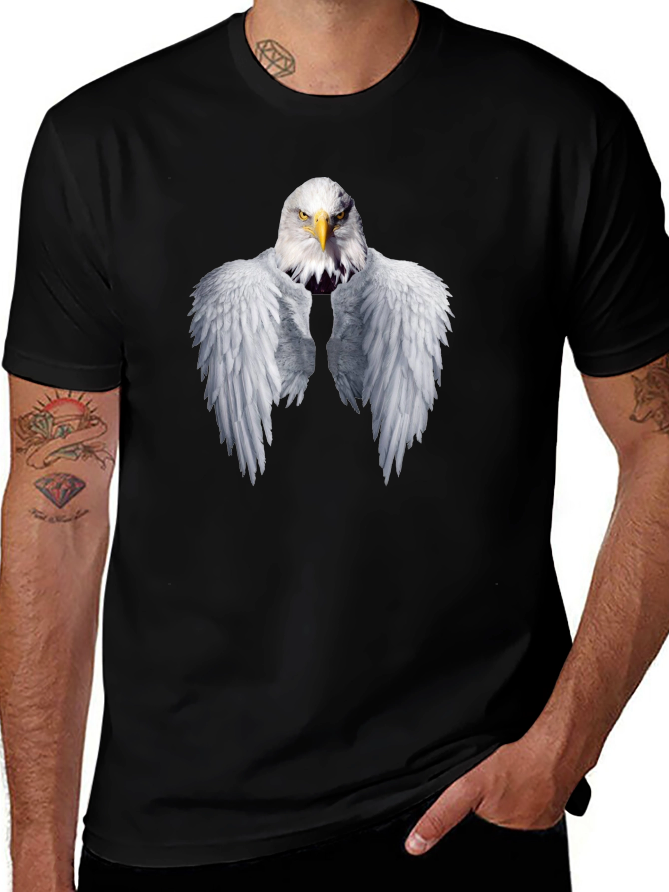 Variant 9 of Eagle Wings Graphic T-Shirt - Black Cotton Tee