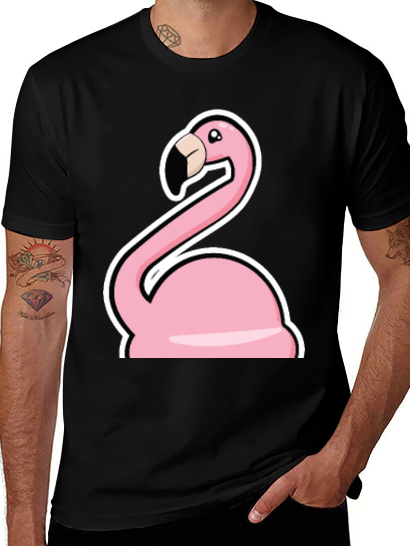 Variant 30 of Flamingo Graphic T-Shirt - Casual Black Tee