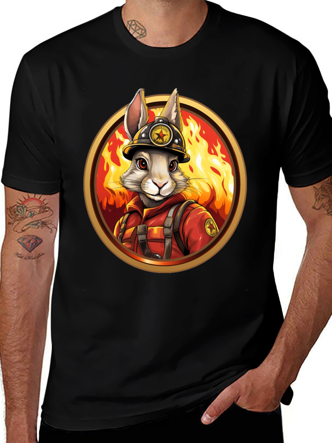 Black Firefighter Bunny Graphic Tee main image