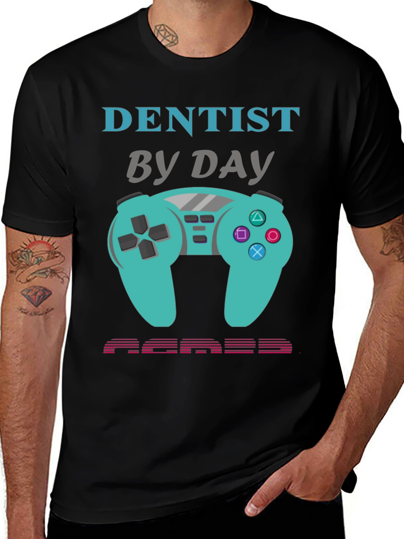 Black Dentist By Day Gamer By Night Graphic Tee main image