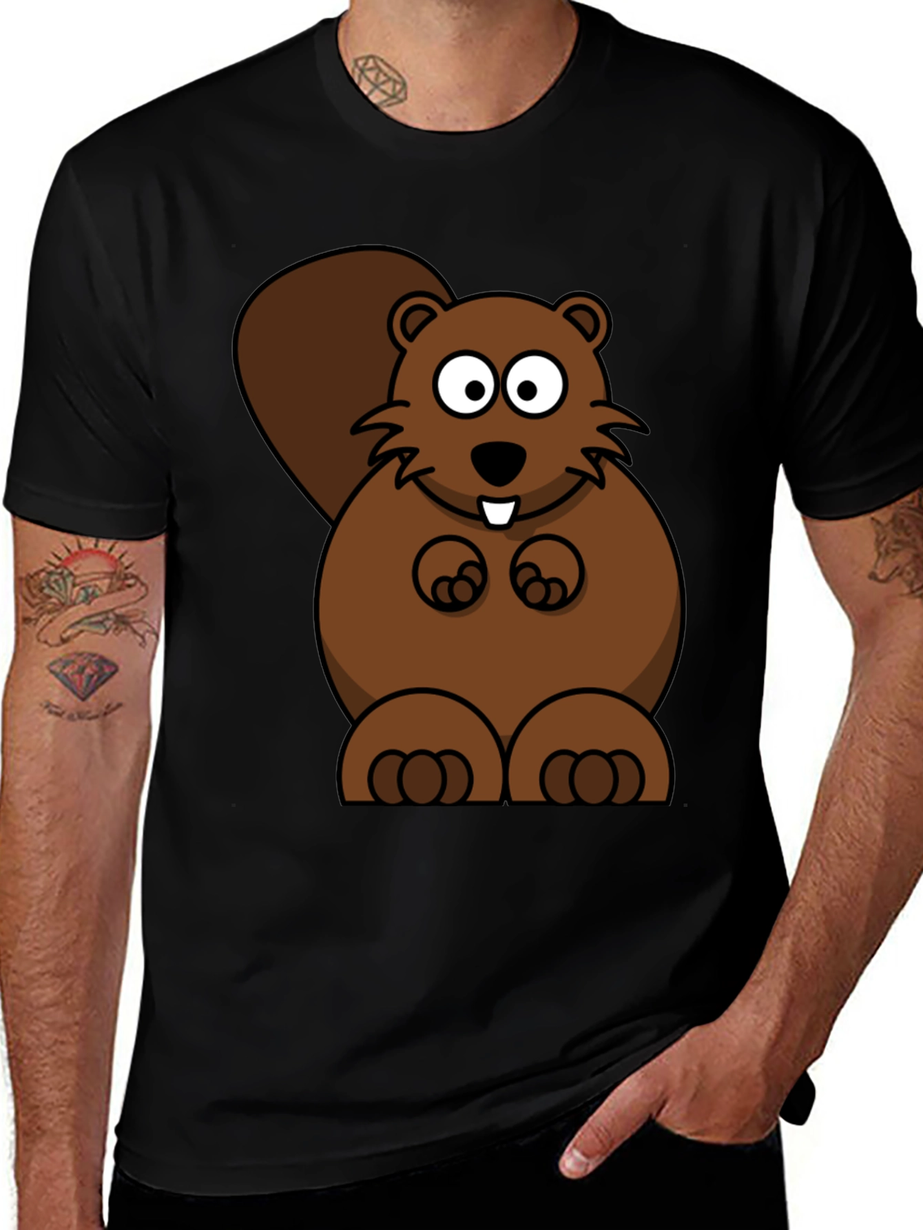 Cartoon Beaver Graphic Print T-Shirt