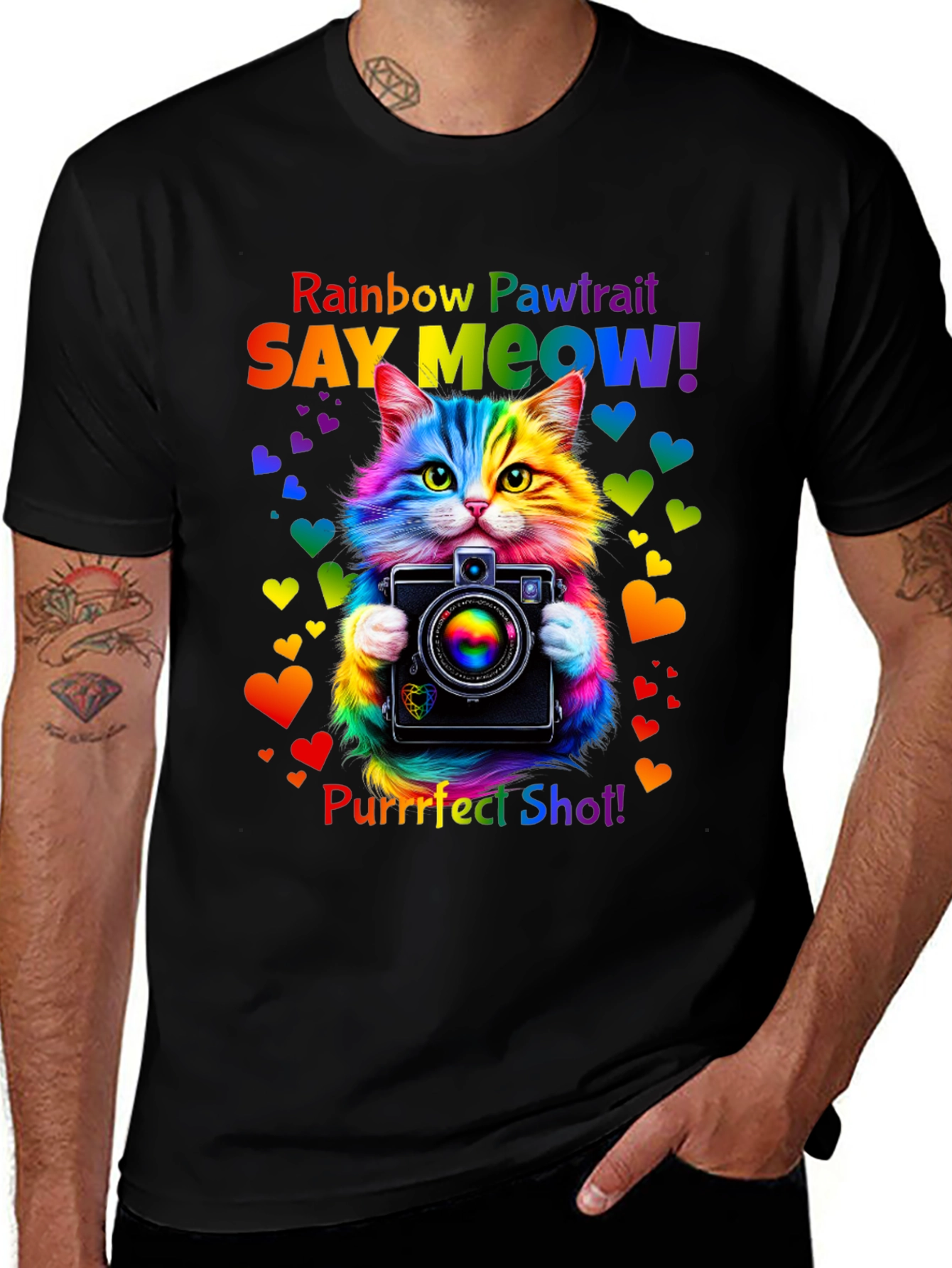 Variant 17 of Rainbow Pawtrait Cat T-Shirt
