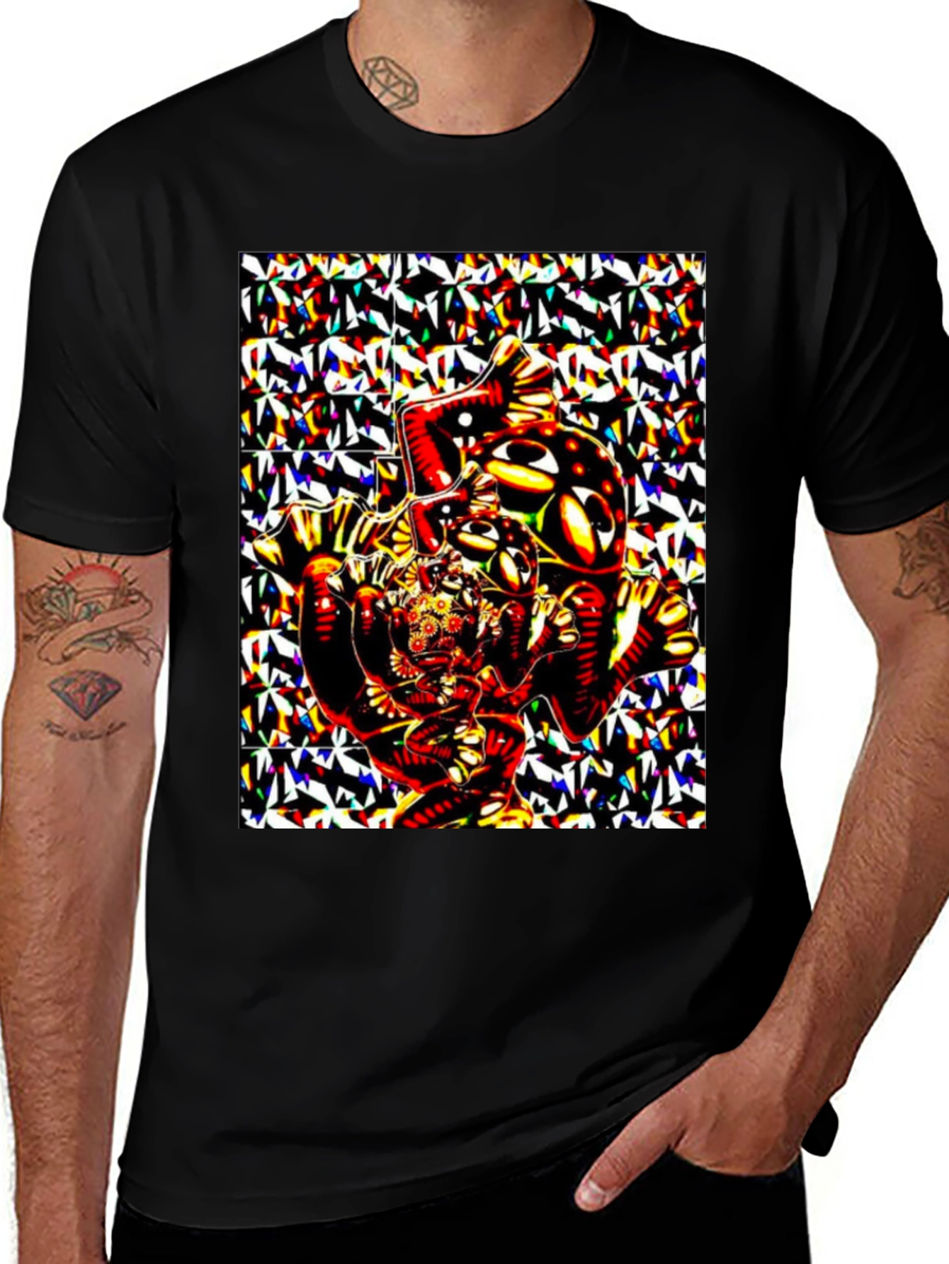 Variant 27 of Abstract Geometric Print Black T-Shirt