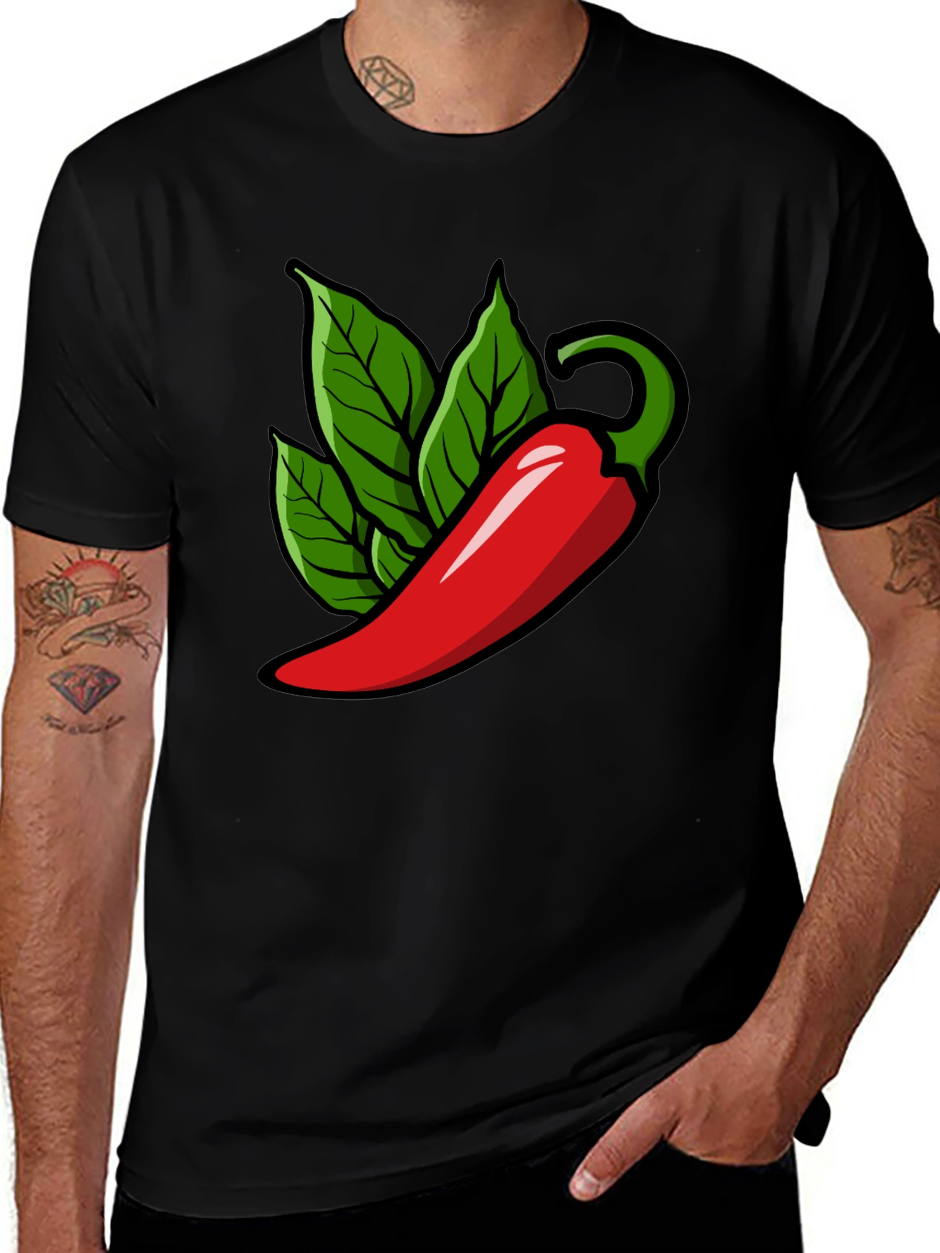 Variant 19 of Spicy Pepper Graphic Tee - Black Cotton T-Shirt