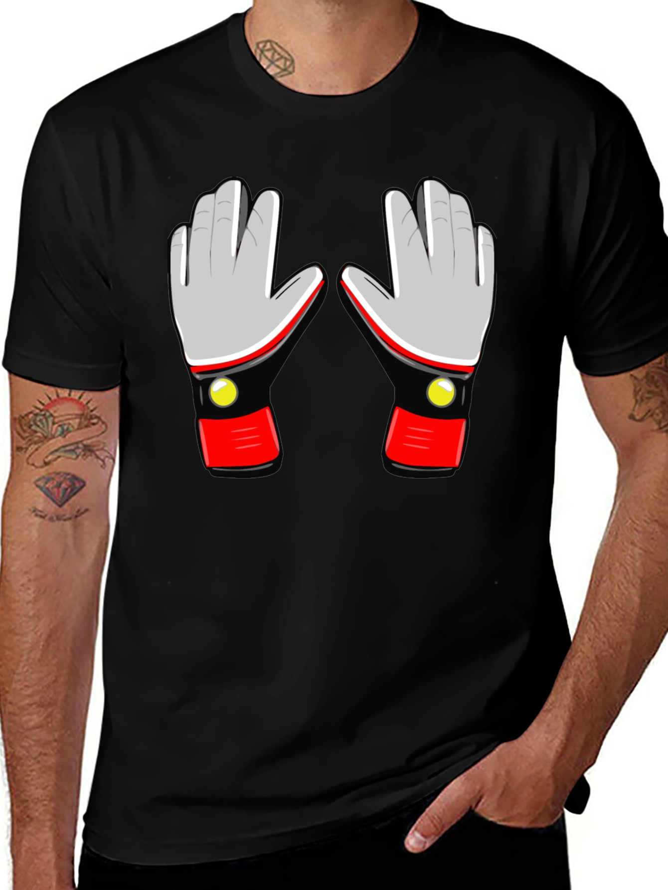 Variant 13 of Retro Robot Gloves Graphic T-Shirt - Black