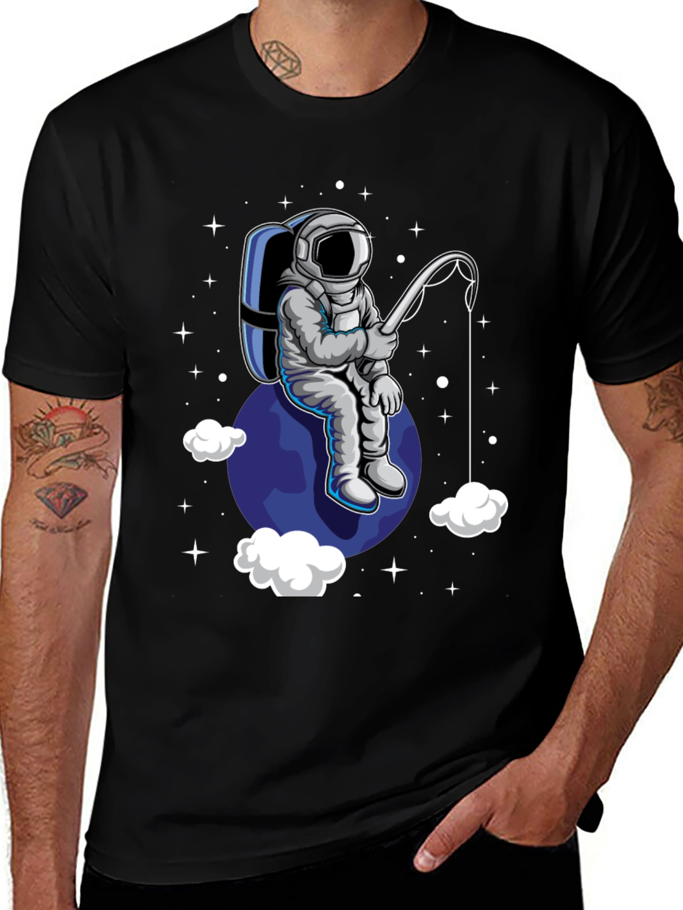 Variant 13 of Astronaut Fishing T-Shirt - Space Adventure Tee