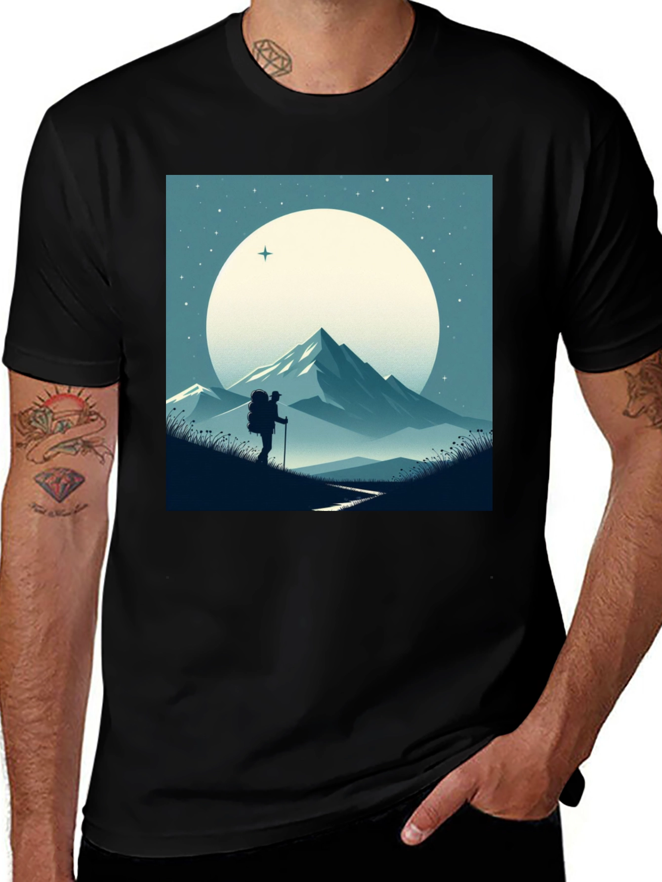 Variant 27 of Mountain Hiker Graphic Tee - Black Cotton Blend