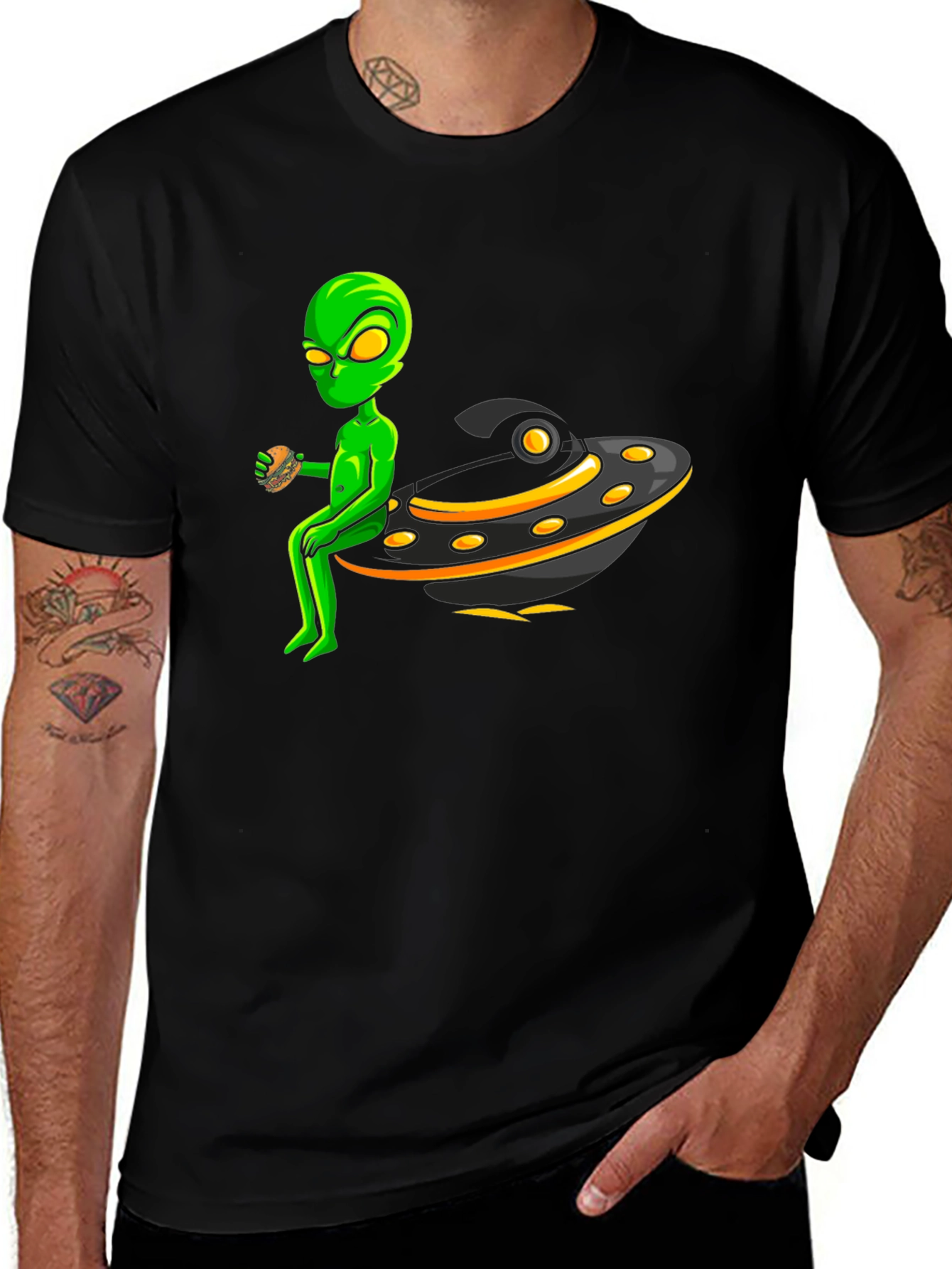 Variant 3 of Alien UFO Burger Black T-Shirt