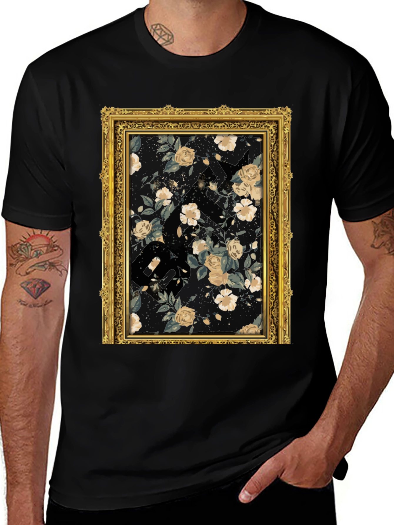 Variant 3 of Floral Framed Black T-Shirt