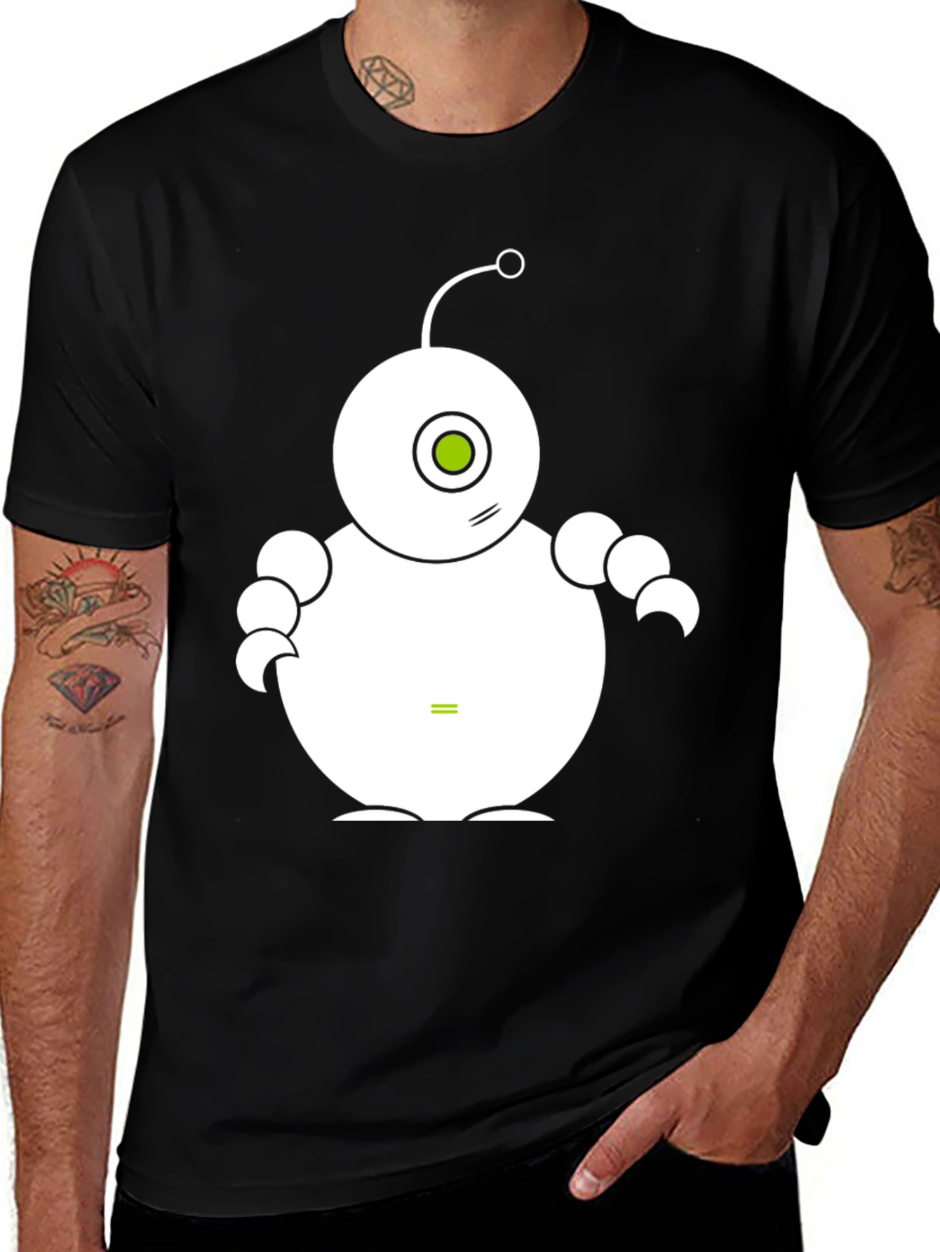 Variant 16 of Cute Robot Graphic Tee - Black Cotton T-Shirt