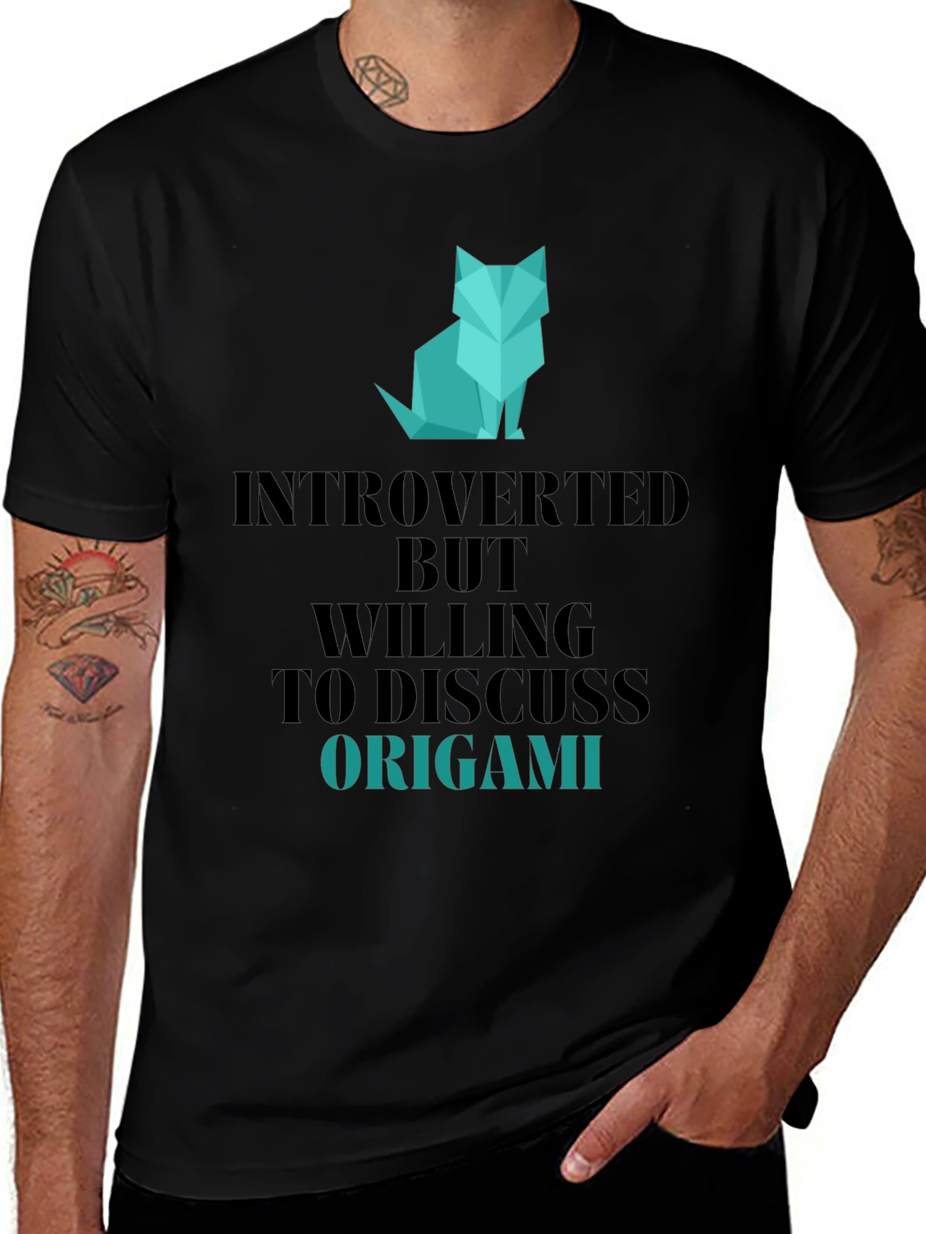 Variant 30 of Introverted Origami Lover Tee - Geometric Cat Graphic