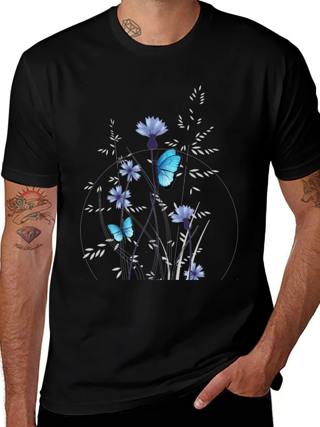 Butterfly Floral Black T-Shirt