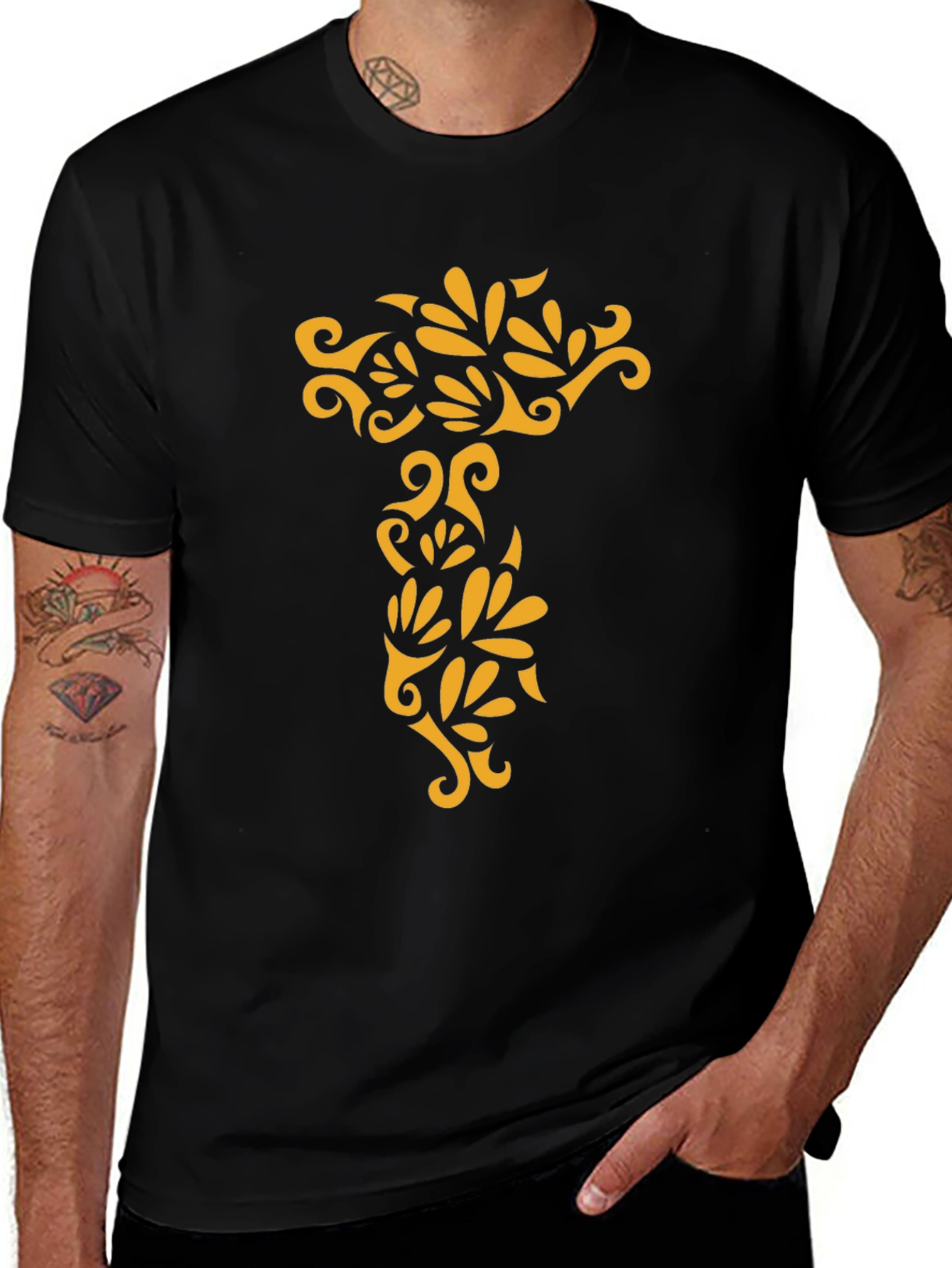 Variant 4 of Black Tee with Ornamental Gold Design