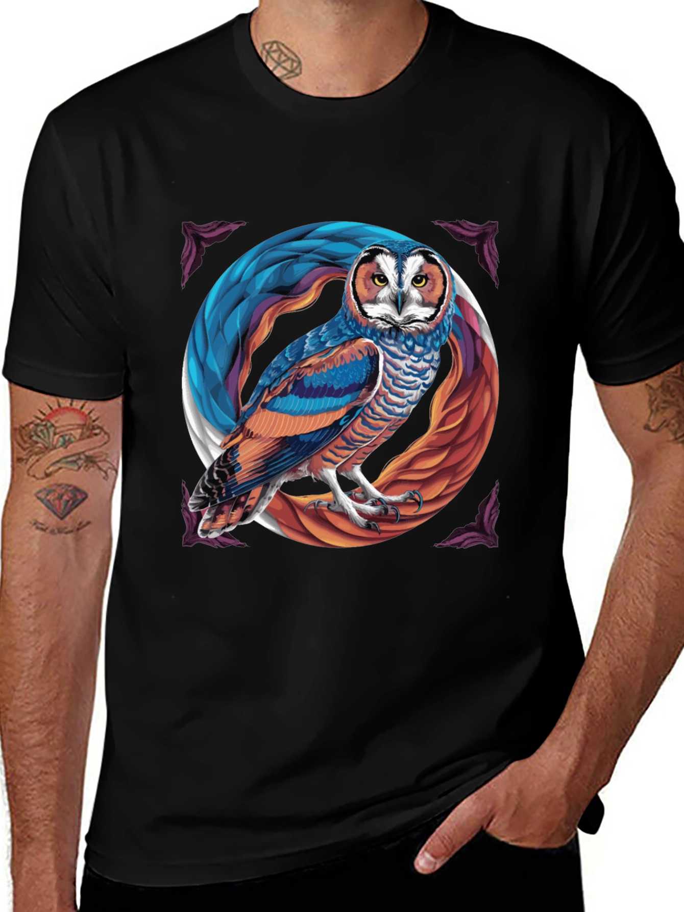 Variant 28 of Owl Graphic Print Black T-Shirt