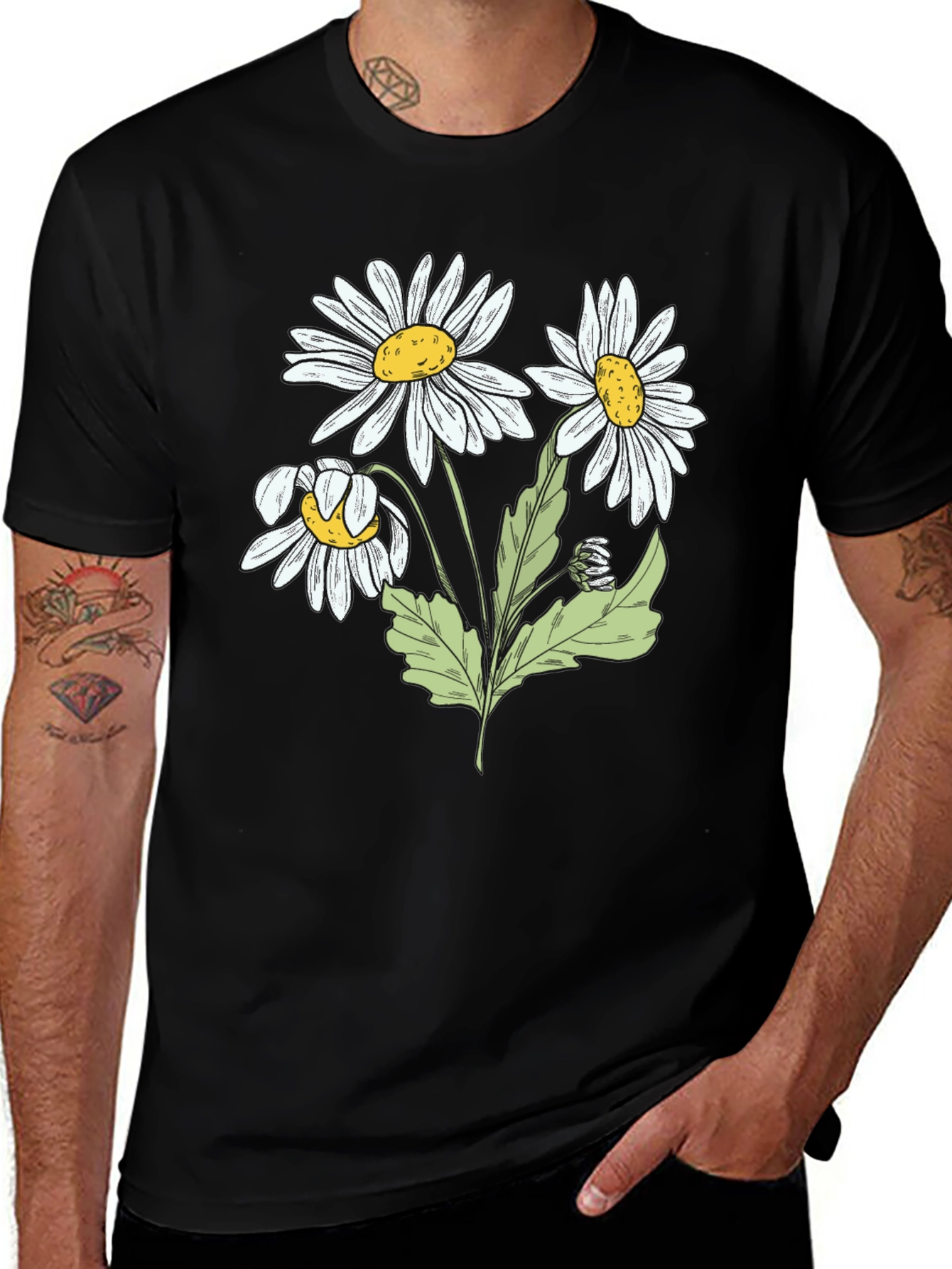 Variant 4 of Daisy Graphic Print Black Cotton T-Shirt