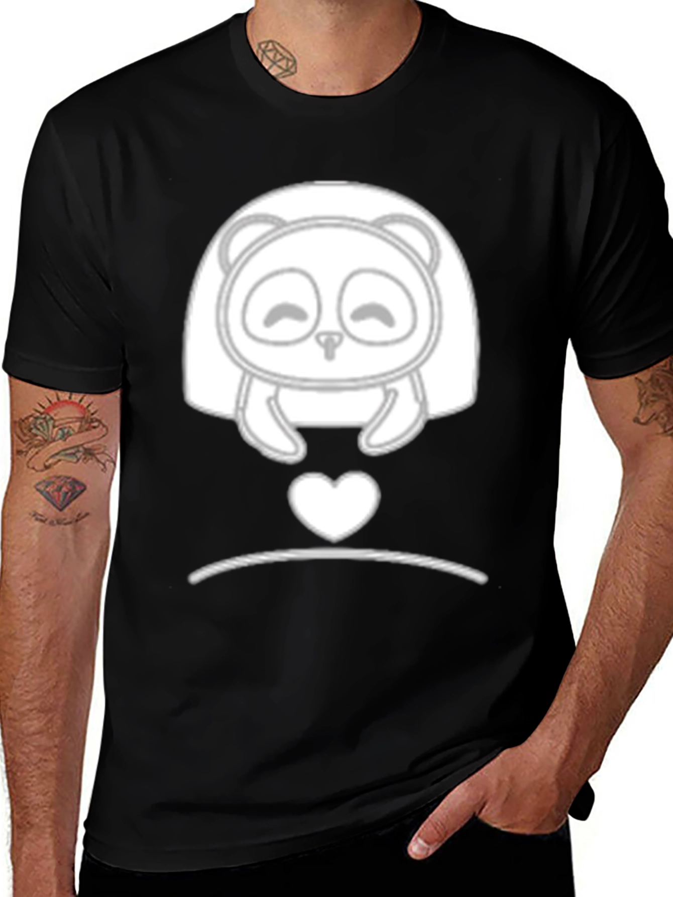 Variant 2 of Cute Panda Heart Graphic Black T-Shirt