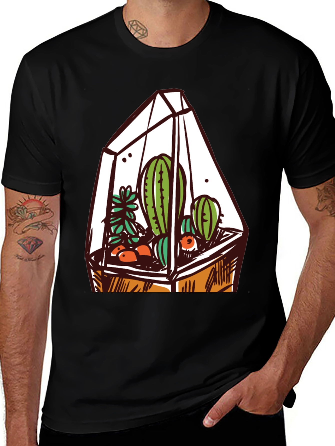 Variant 27 of Terrarium Cactus Graphic Tee - Black Casual Cotton T-Shirt
