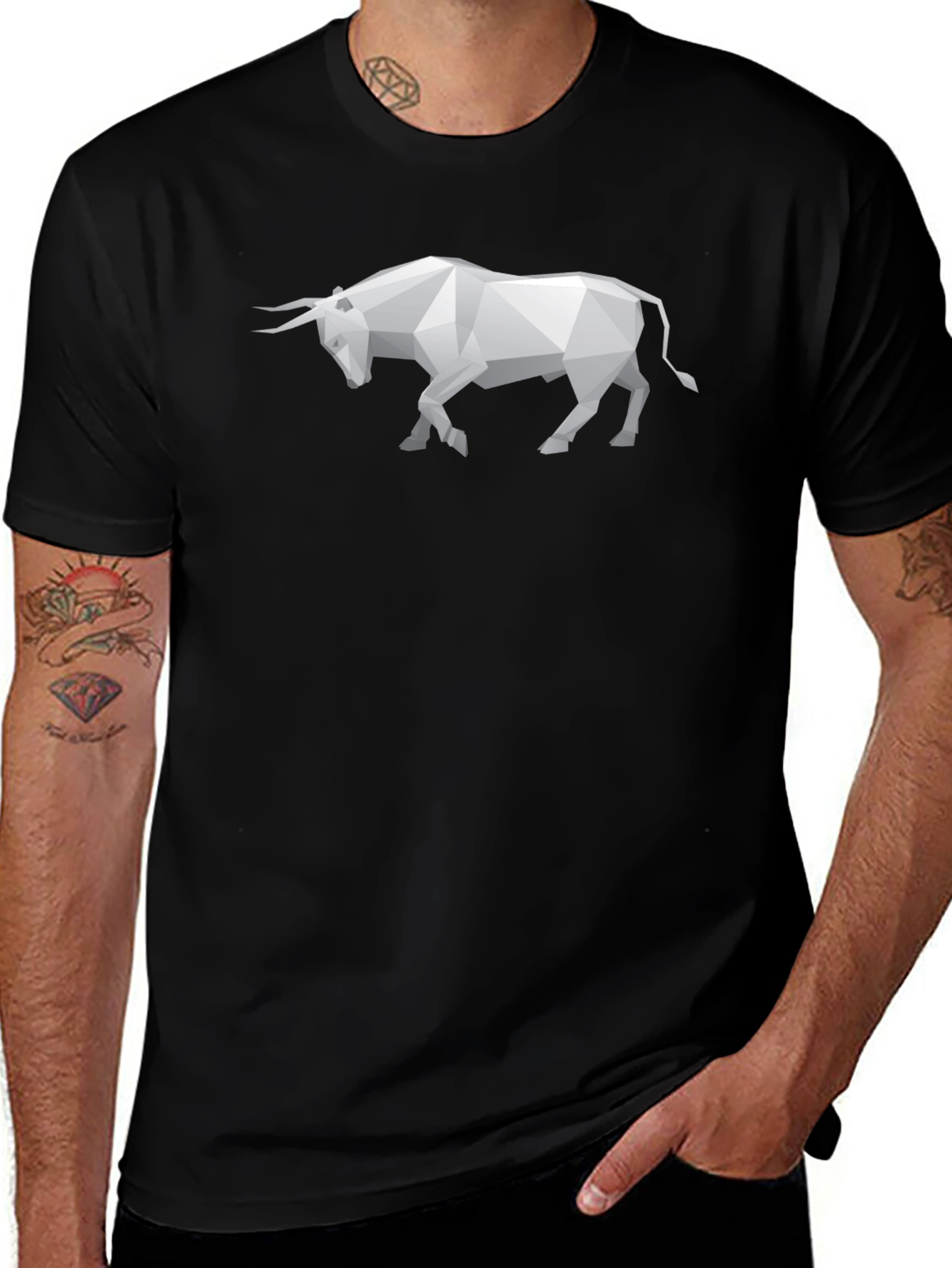 Variant 17 of Geometric Bull Graphic Tee - Stylish Black T-Shirt
