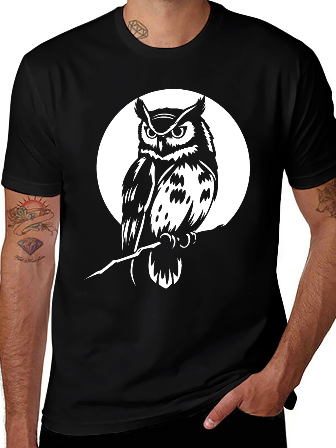 Variant 24 of Owl Graphic Tee - Black Cotton Blend T-Shirt
