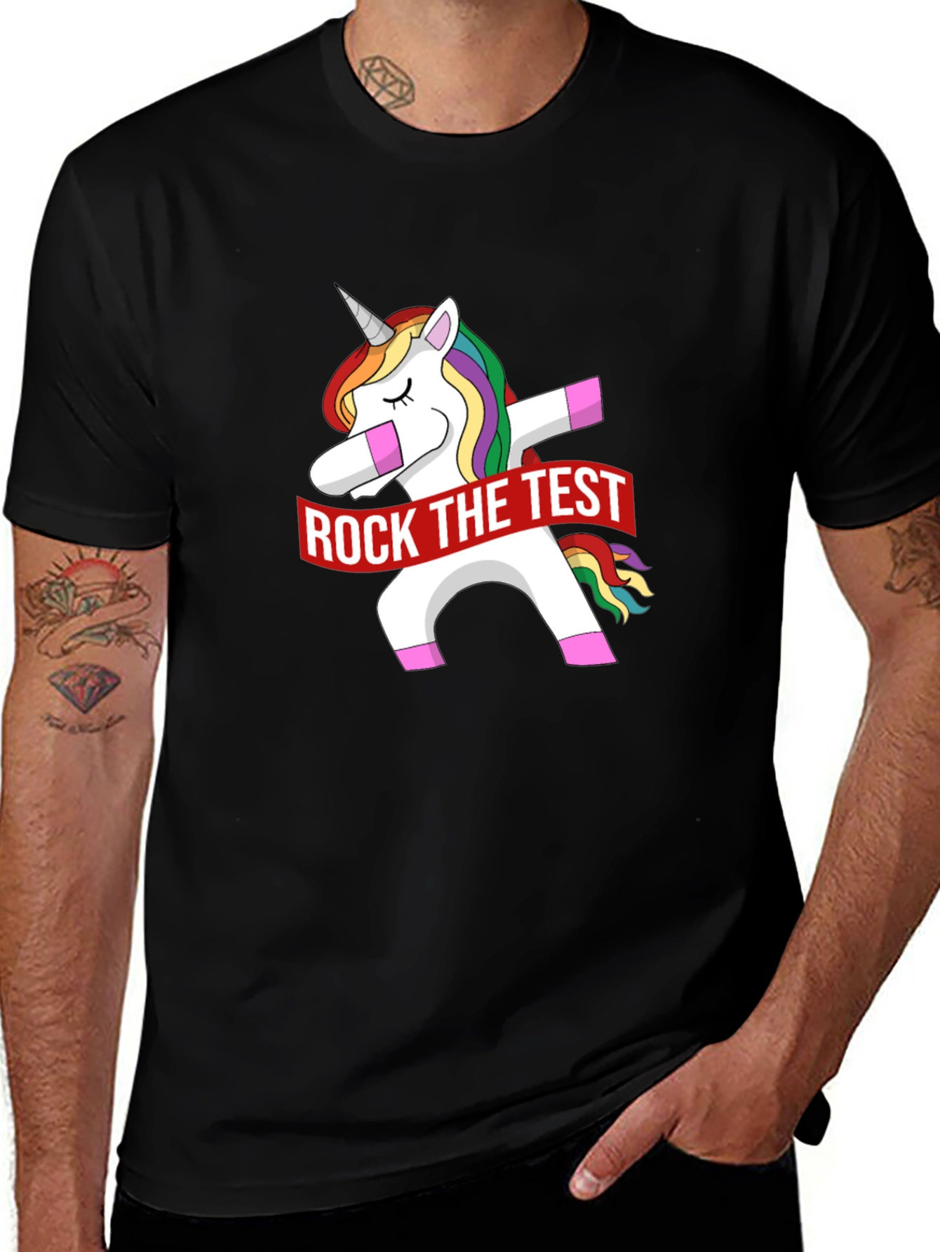 Variant 26 of Unicorn Rock The Test Graphic Tee - Black Cotton Shirt