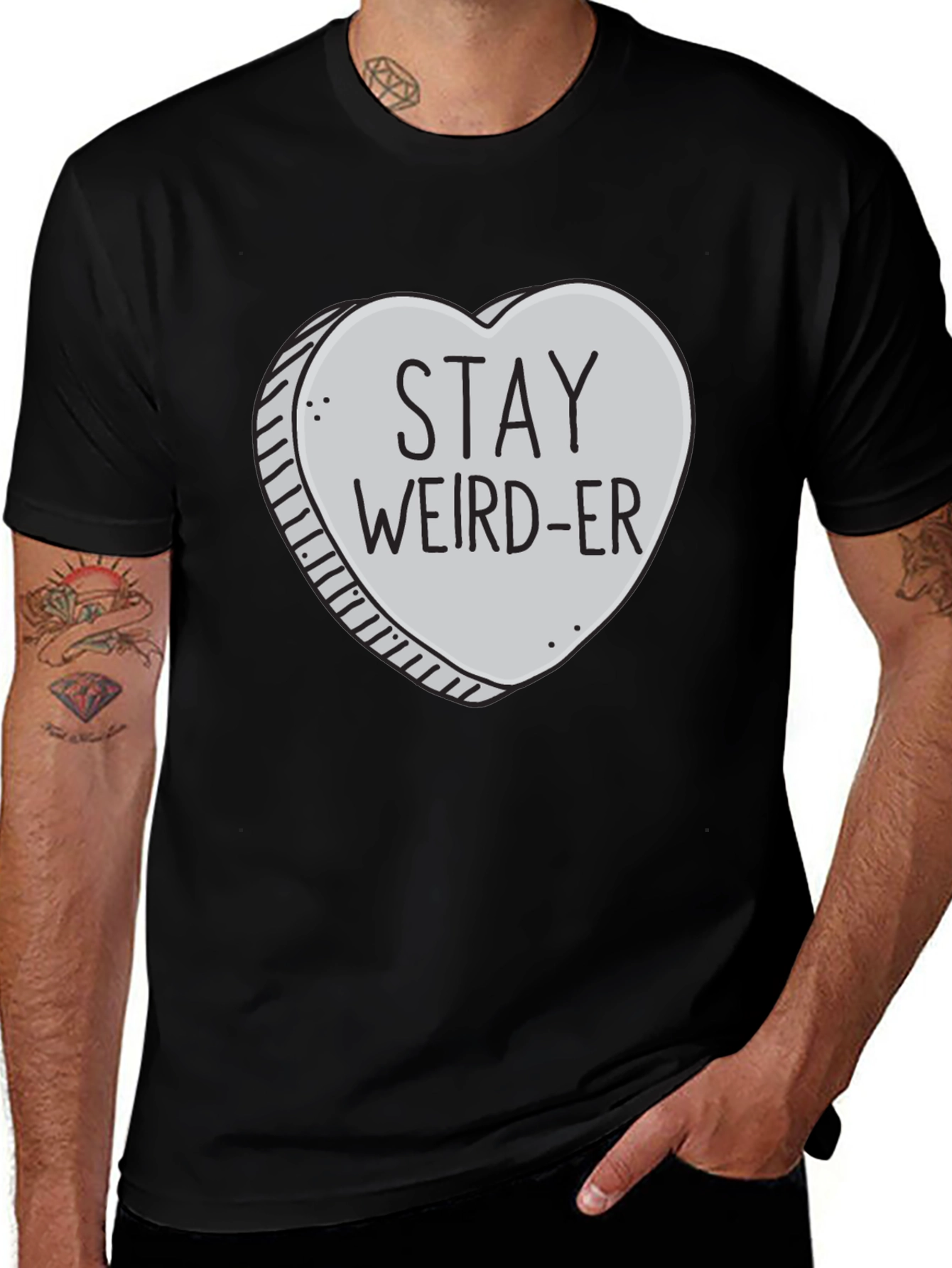 Variant 2 of Stay Weird-er Heart Graphic Black T-Shirt