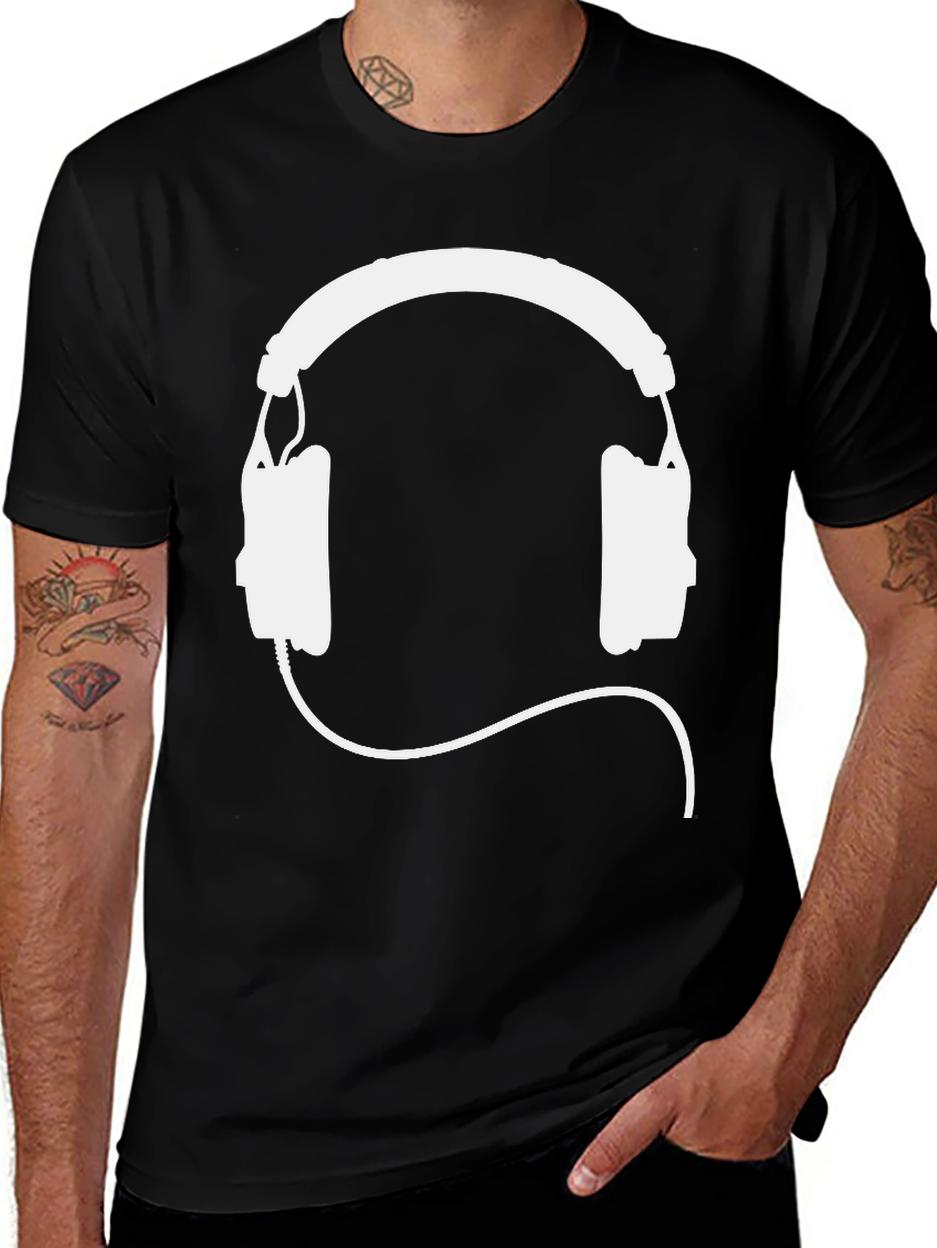 Variant 2 of Black T-Shirt with White Headphone Graphic