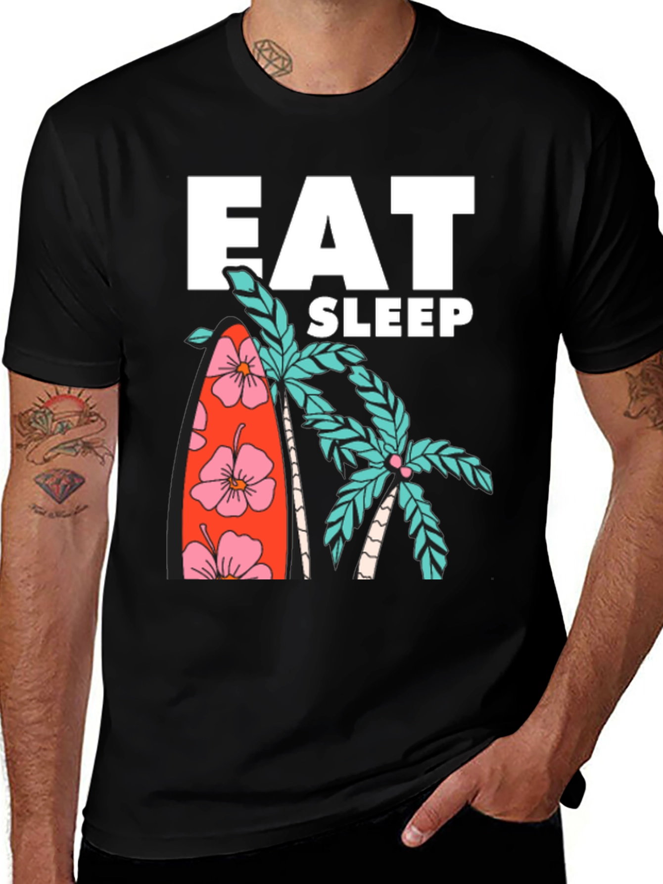 Variant 25 of Eat Sleep Surf Palm Tree Graphic Tee