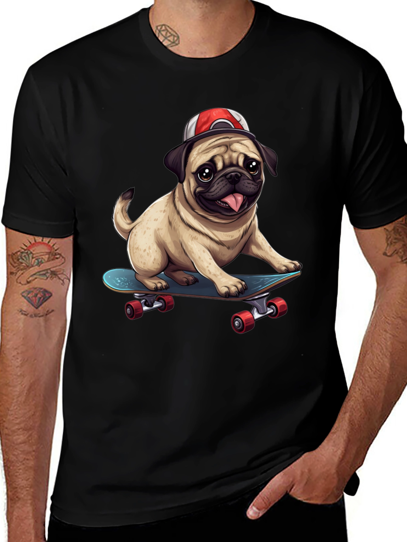 Variant 3 of Pug Skateboard T-Shirt - Cool Dog Tee