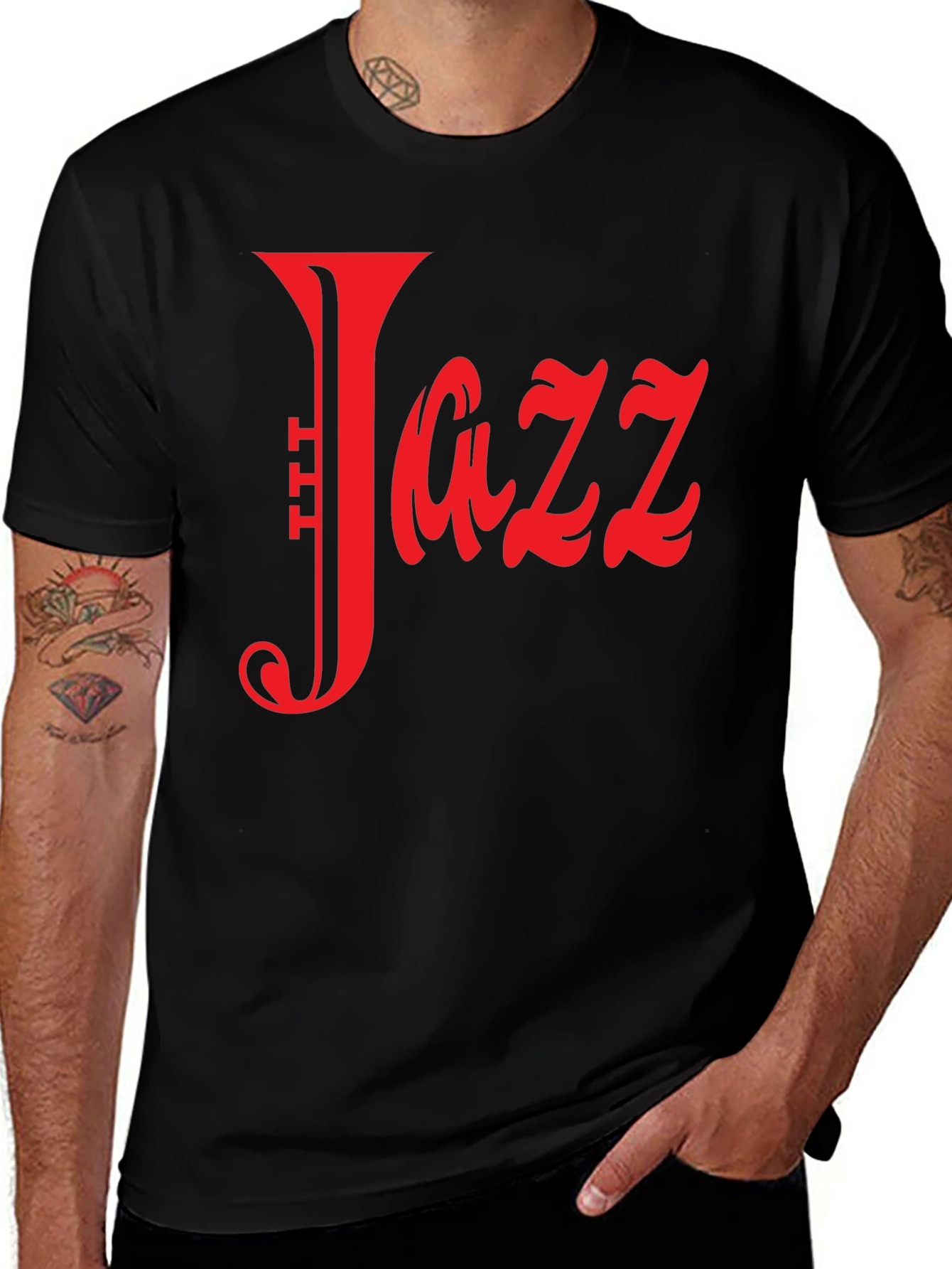 Variant 8 of Jazz Music T-Shirt - Black with Red Graphic