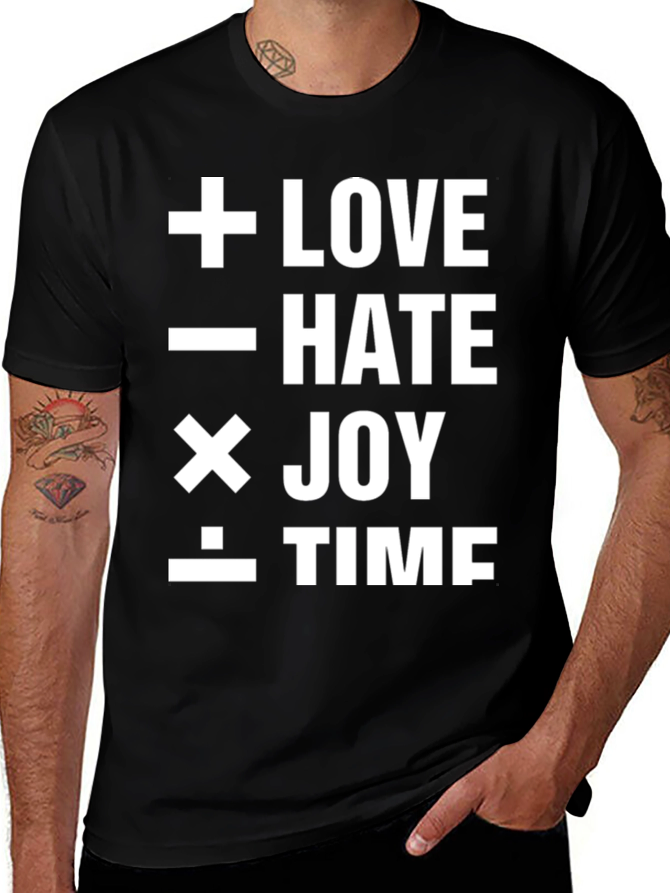 Variant 25 of Math Equation Love, Hate, Joy, Time Black Graphic T-Shirt