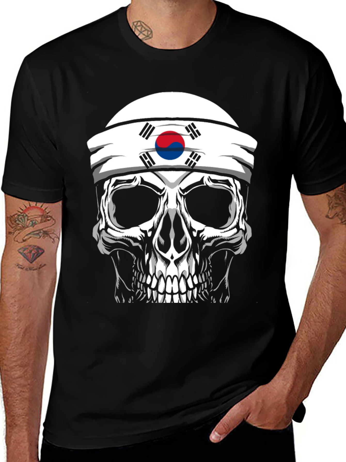 Variant 21 of Skull Korea Flag Headband Men's Black T-Shirt