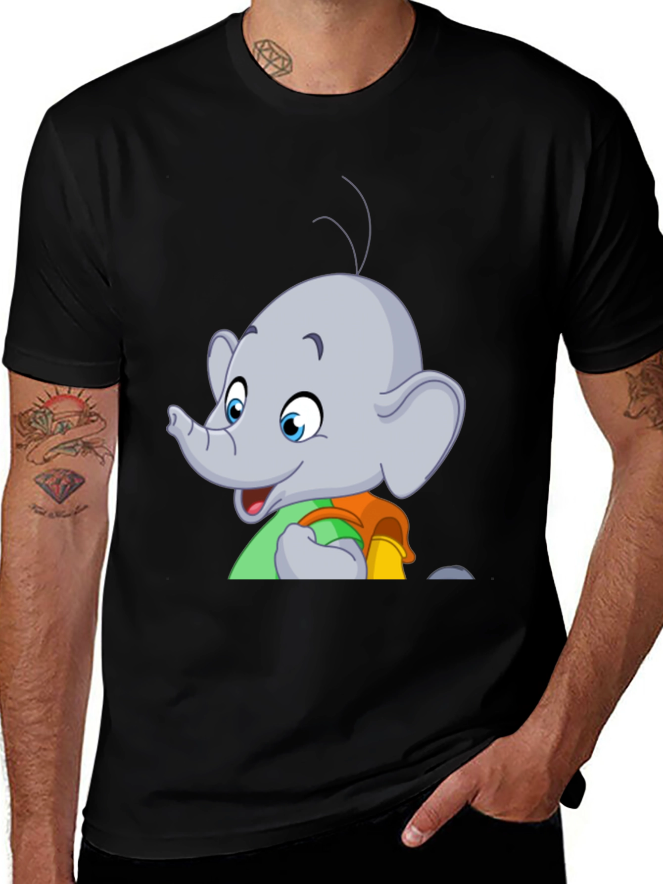 Variant 25 of Elephant Cartoon T-Shirt - Black Graphic Tee