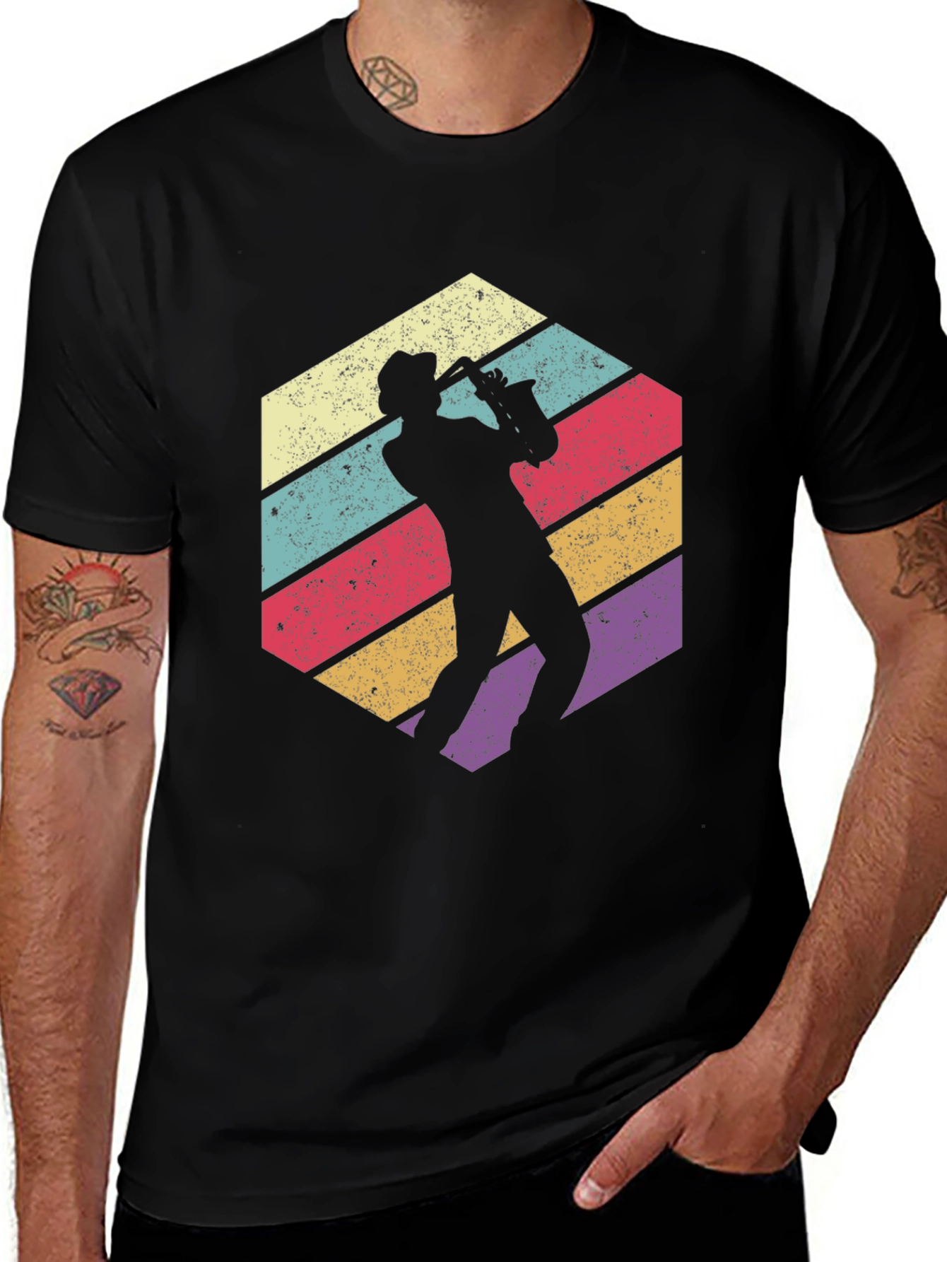 Variant 21 of Retro Saxophone Player Graphic T-Shirt - Cool Jazz Tee