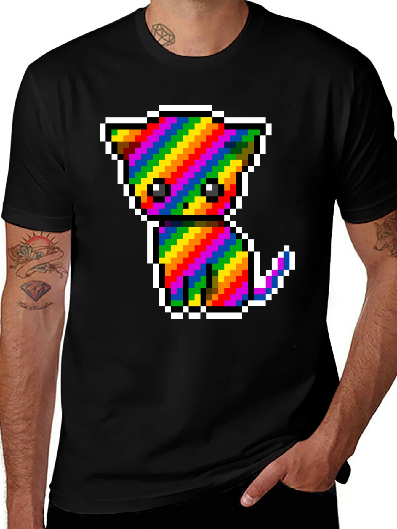 Variant 3 of Rainbow Pixel Kitten Black T-Shirt
