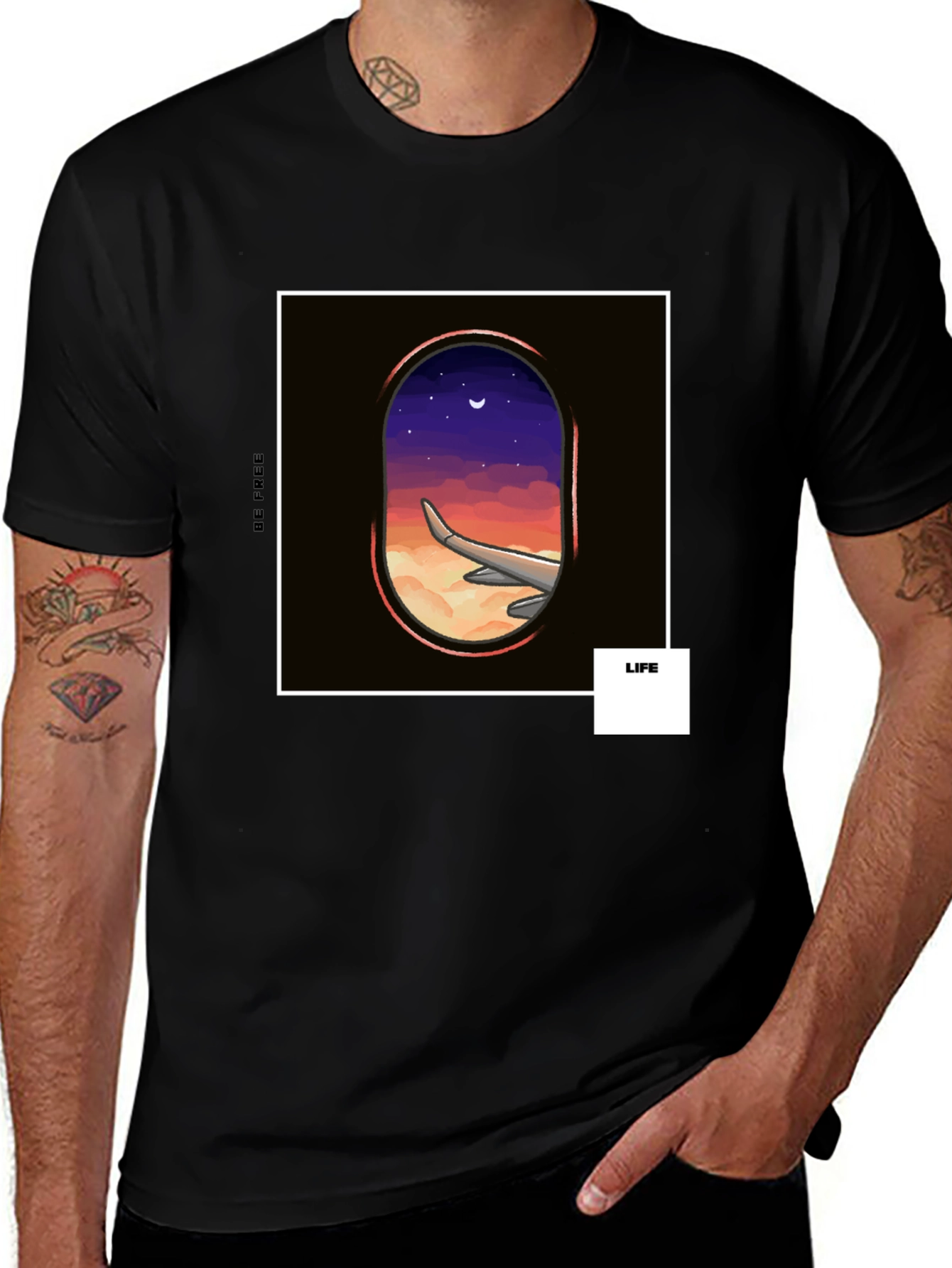 Variant 25 of Dreamer's Flight Graphic Tee - Black Cotton Shirt